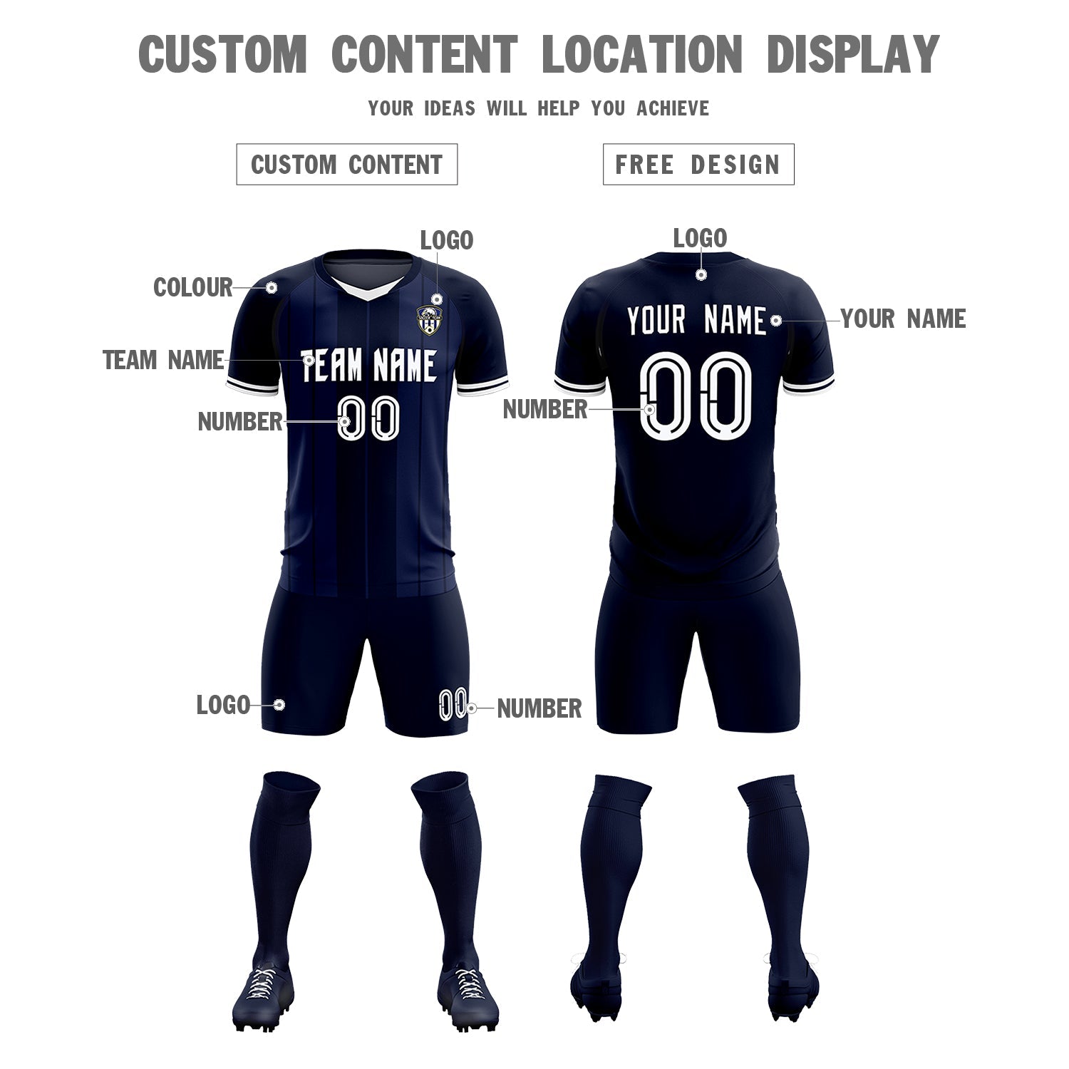 Custom Navy Classic Striped Personalized Soccer Tops/Sets Jersey