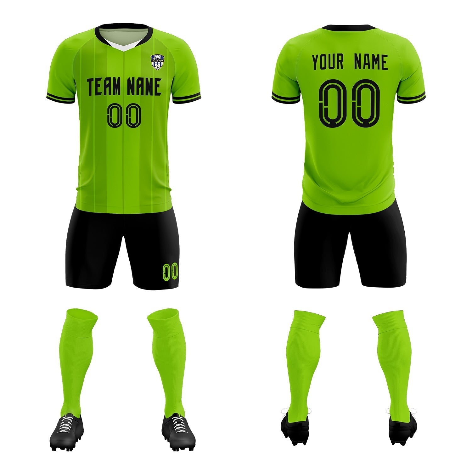 Custom Neon Green Classic Striped Personalized Soccer Tops/Sets Jersey