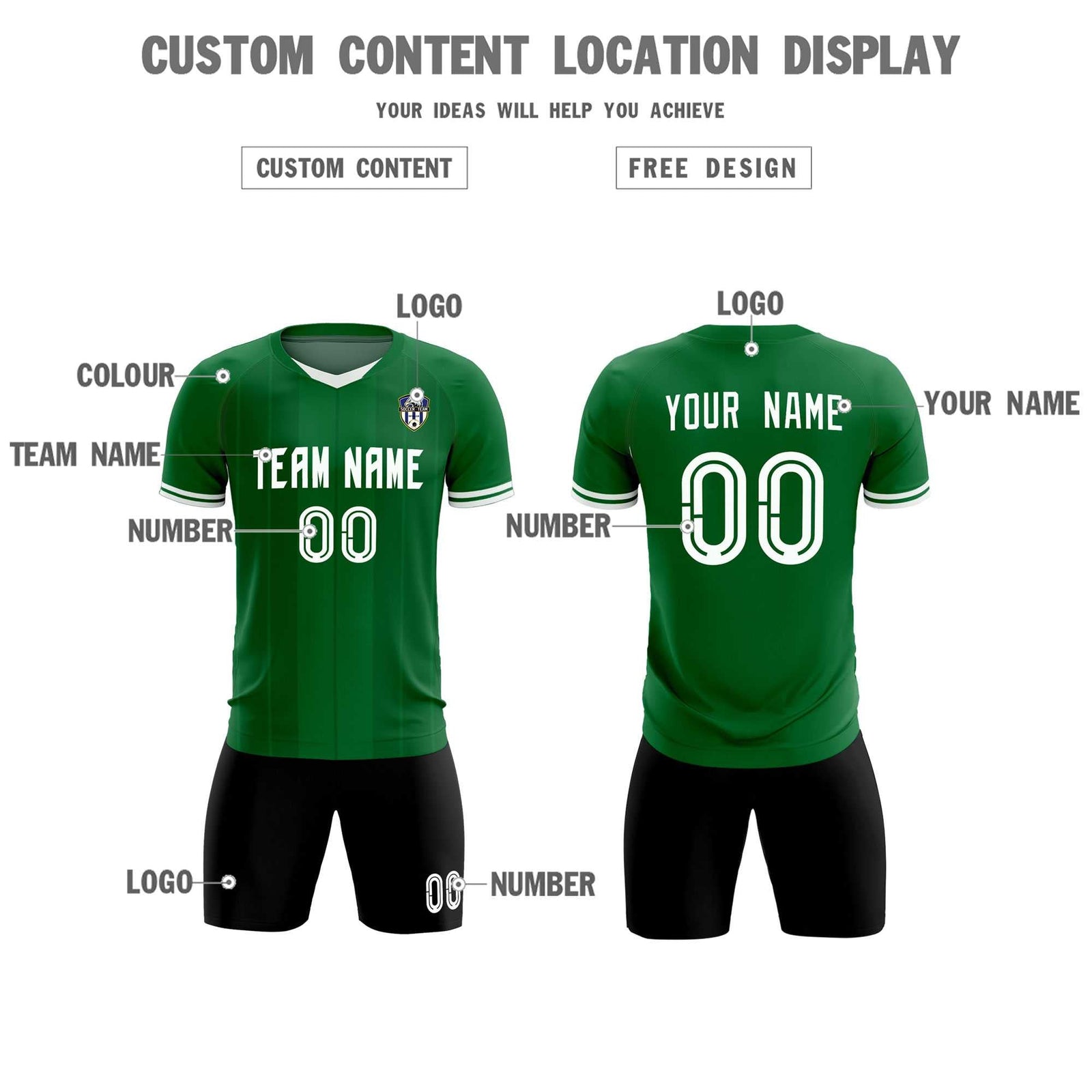 Custom Kelly Green Classic Striped Personalized Soccer Tops/Sets Jersey