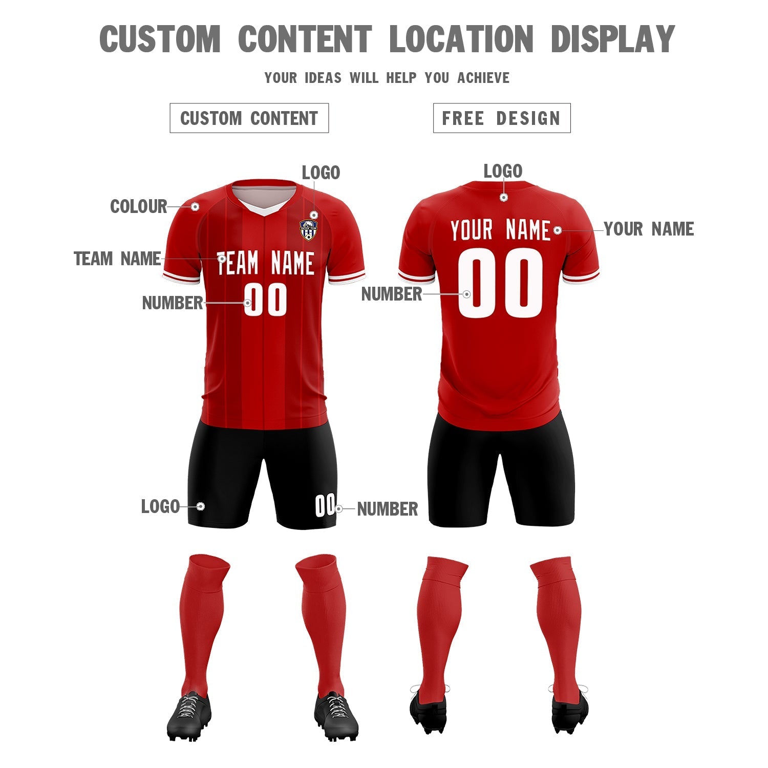 Custom Red Classic Striped Personalized Soccer Tops/Sets Jersey
