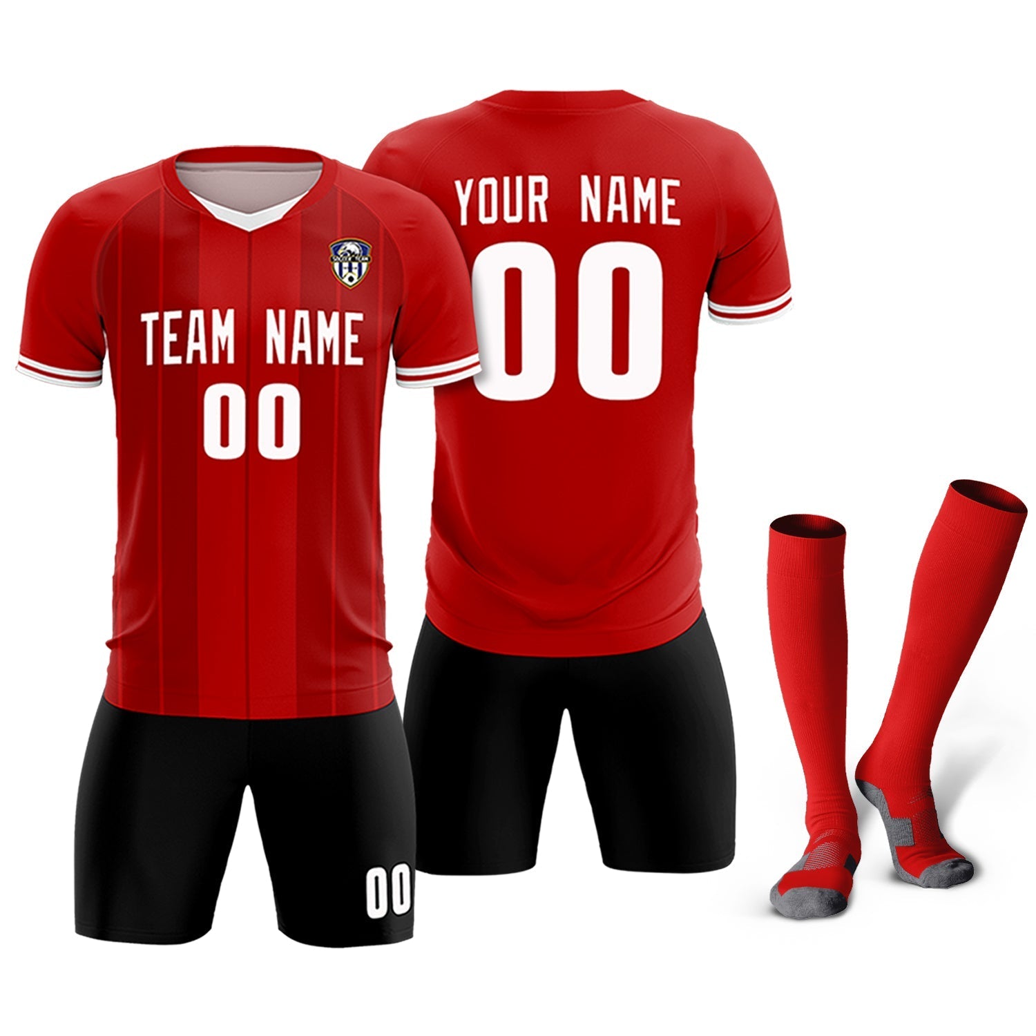 Custom Red Classic Striped Personalized Soccer Tops/Sets Jersey