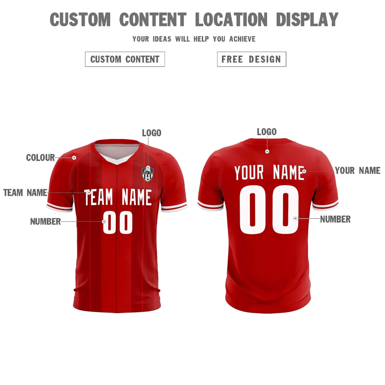 Custom Red Classic Striped Personalized Soccer Tops/Sets Jersey
