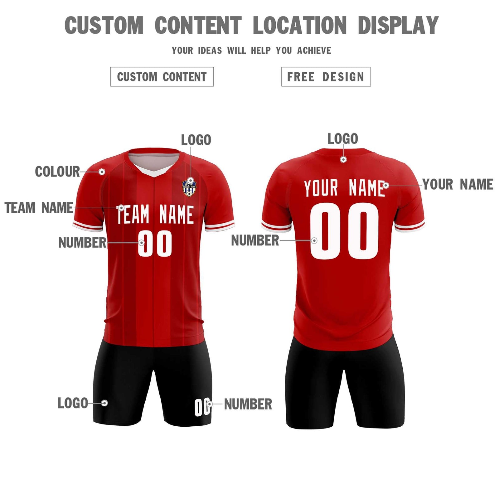 Custom Red Classic Striped Personalized Soccer Tops/Sets Jersey