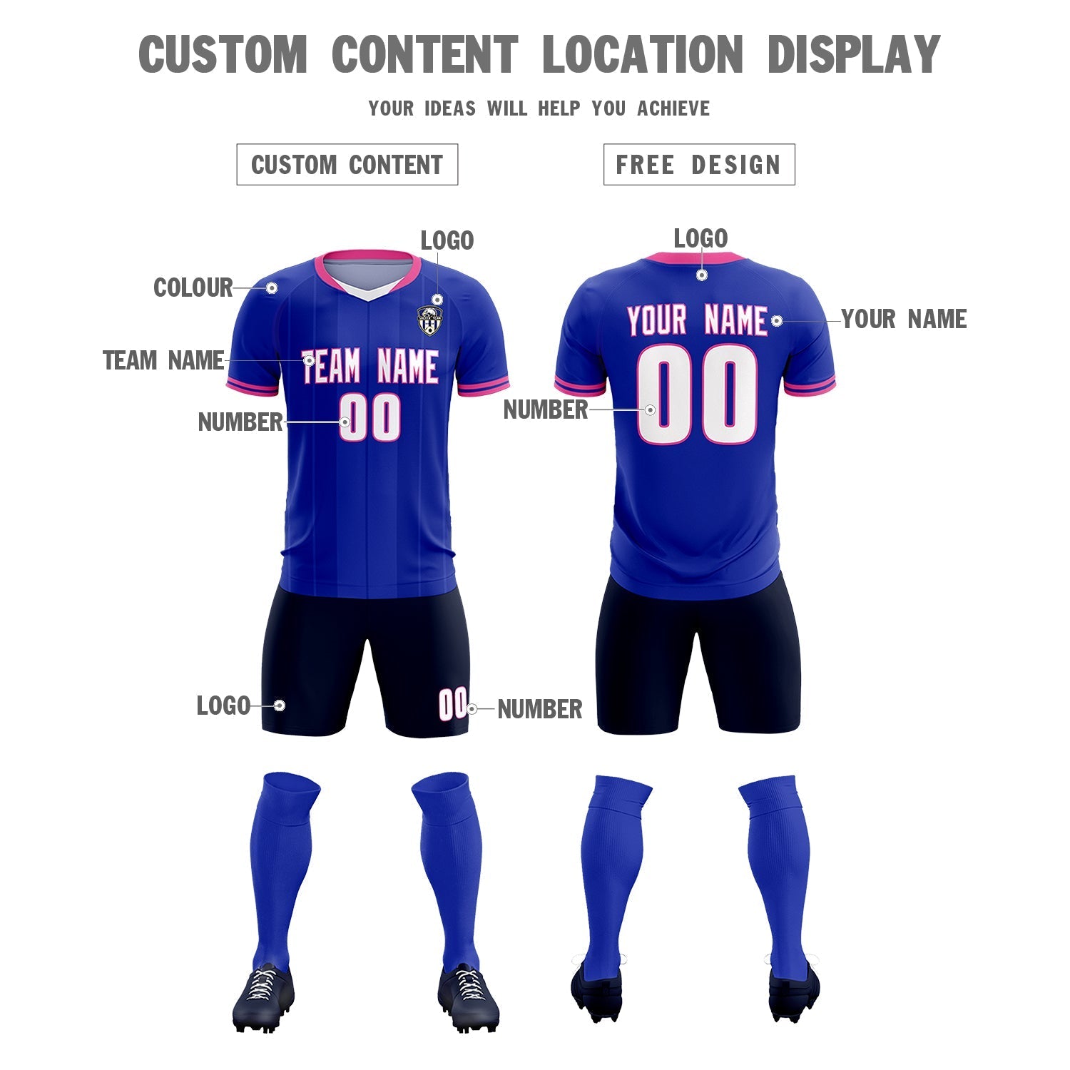 Custom Royal Classic Striped Personalized Soccer Tops/Sets Jersey