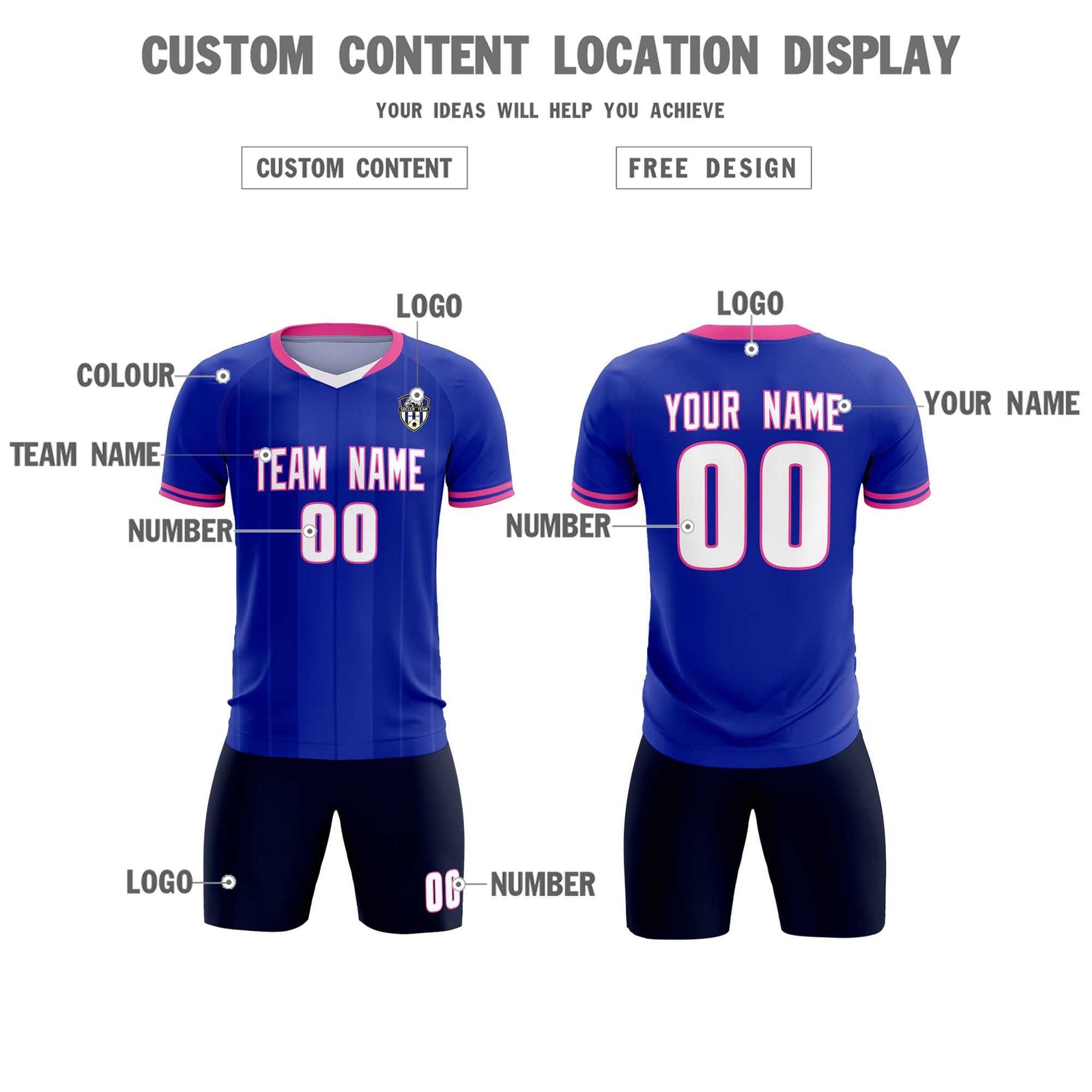Custom Royal Classic Striped Personalized Soccer Tops/Sets Jersey