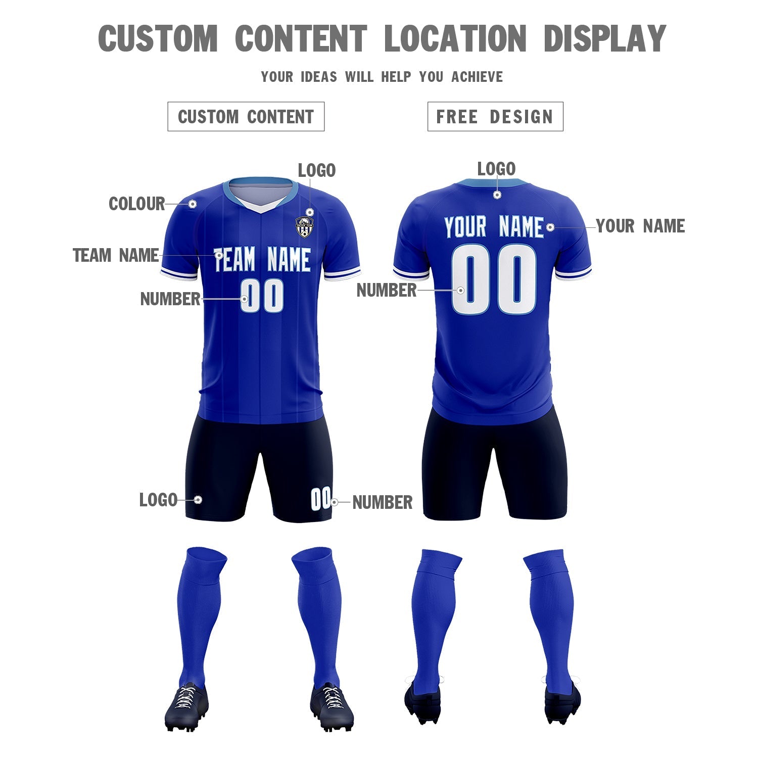 Custom Royal Classic Striped Personalized Soccer Tops/Sets Jersey