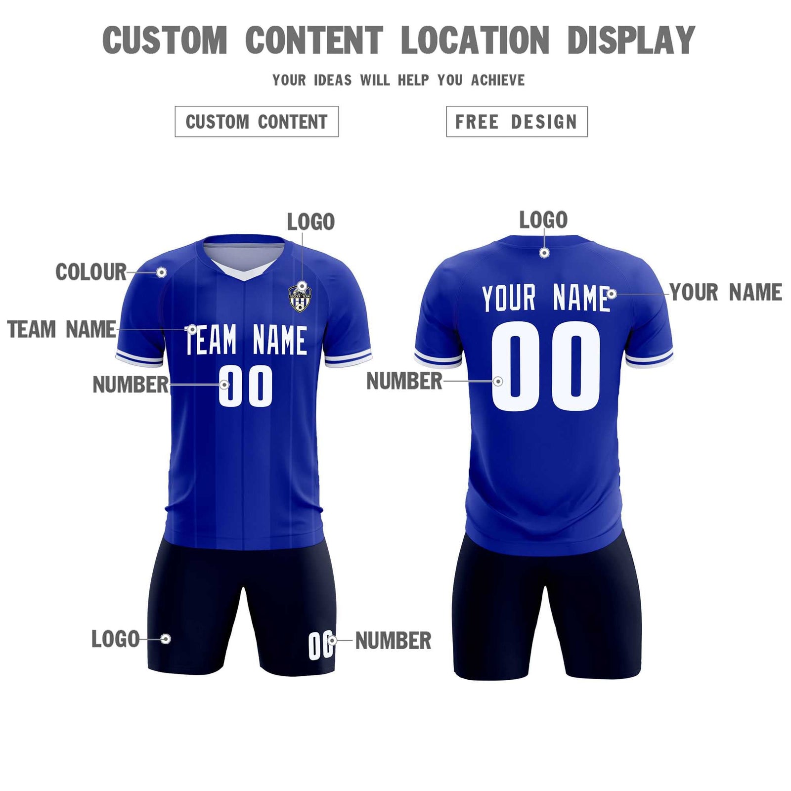 Custom Royal Classic Striped Personalized Soccer Tops/Sets Jersey