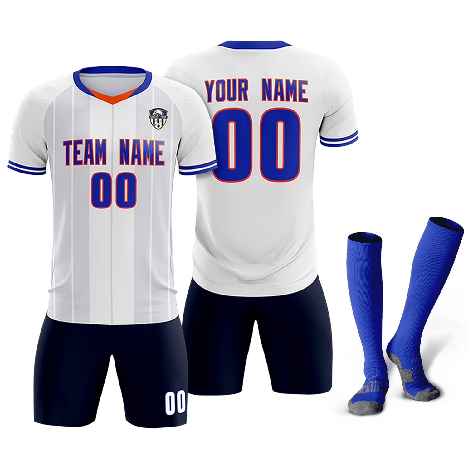 Custom White Classic Striped Personalized Soccer Tops/Sets Jersey