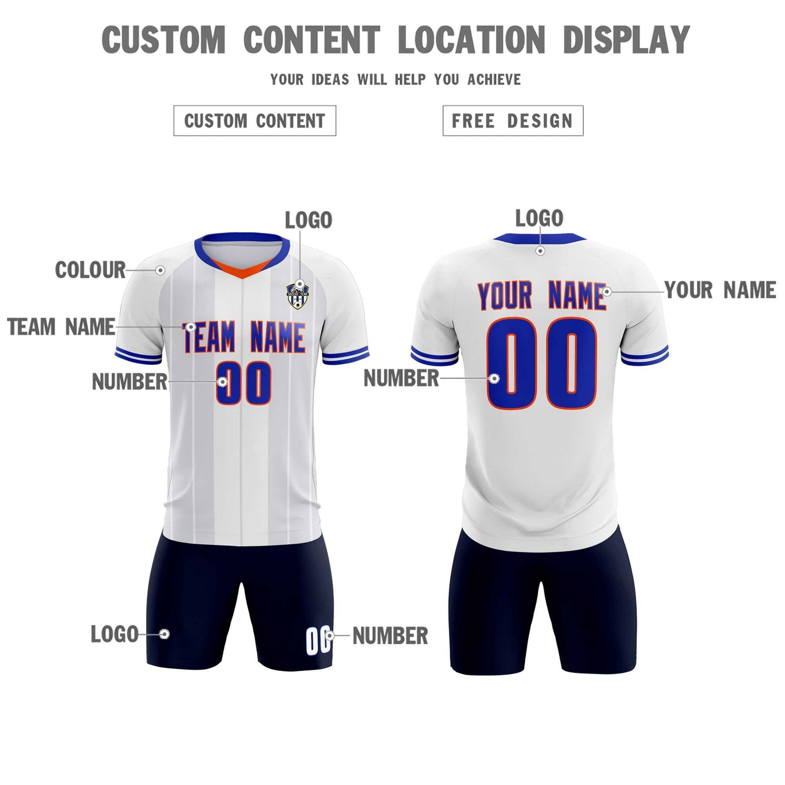 Custom White Classic Striped Personalized Soccer Tops/Sets Jersey