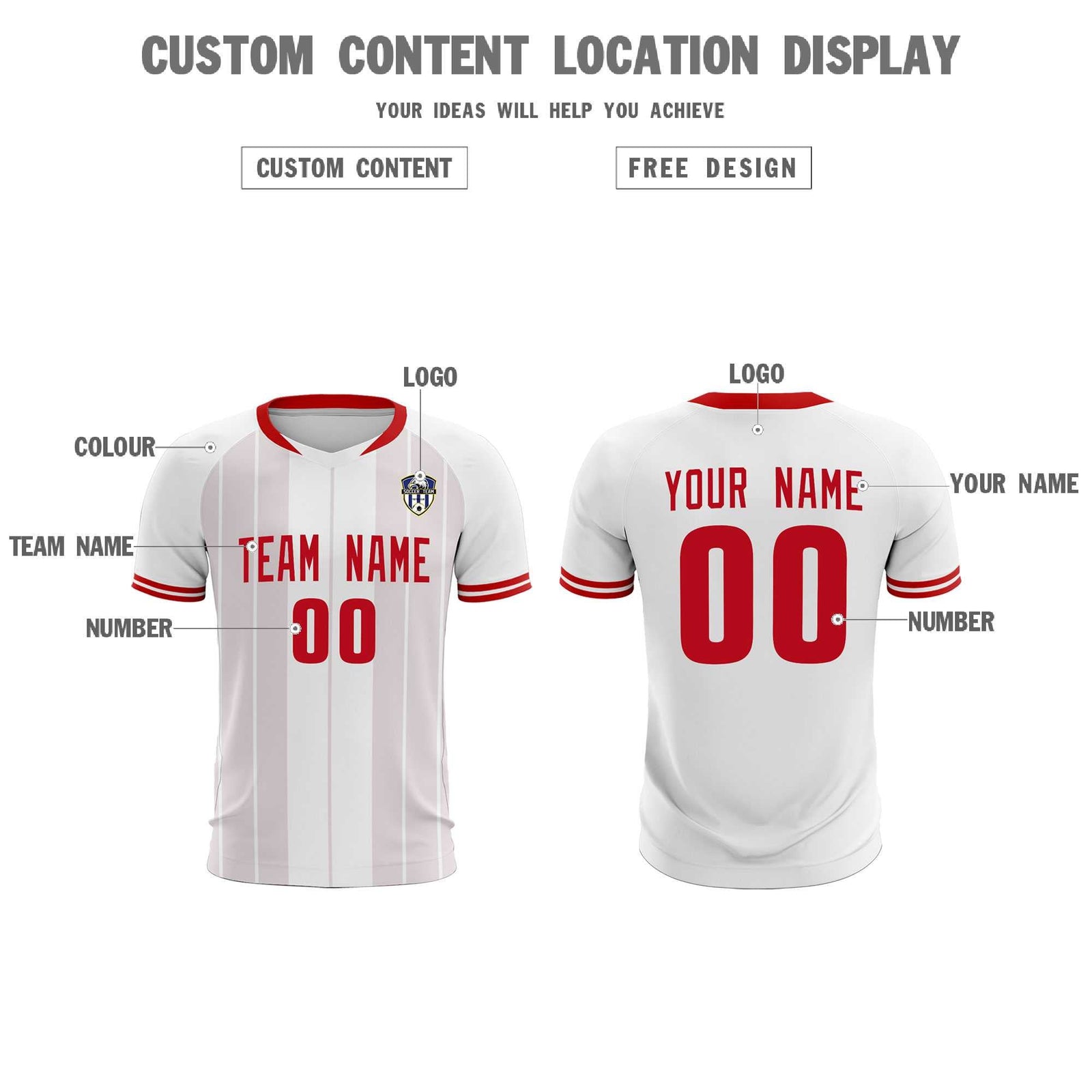 Custom White Classic Striped Personalized Soccer Tops/Sets Jersey