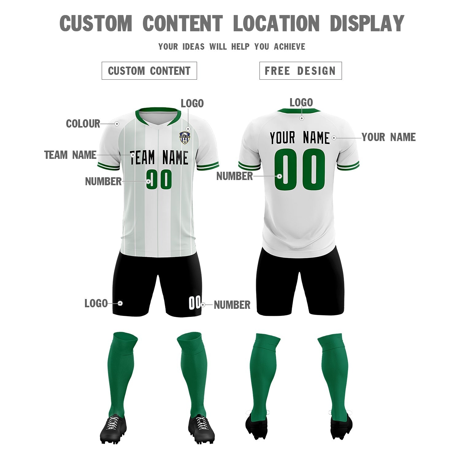 Custom White Classic Striped Personalized Soccer Tops/Sets Jersey