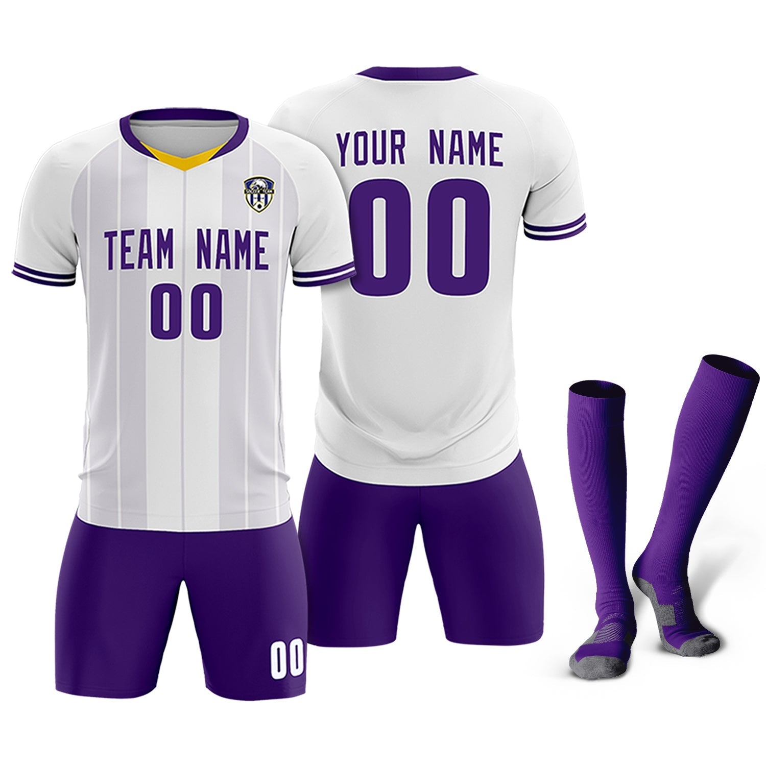 Custom White Classic Striped Personalized Soccer Tops/Sets Jersey