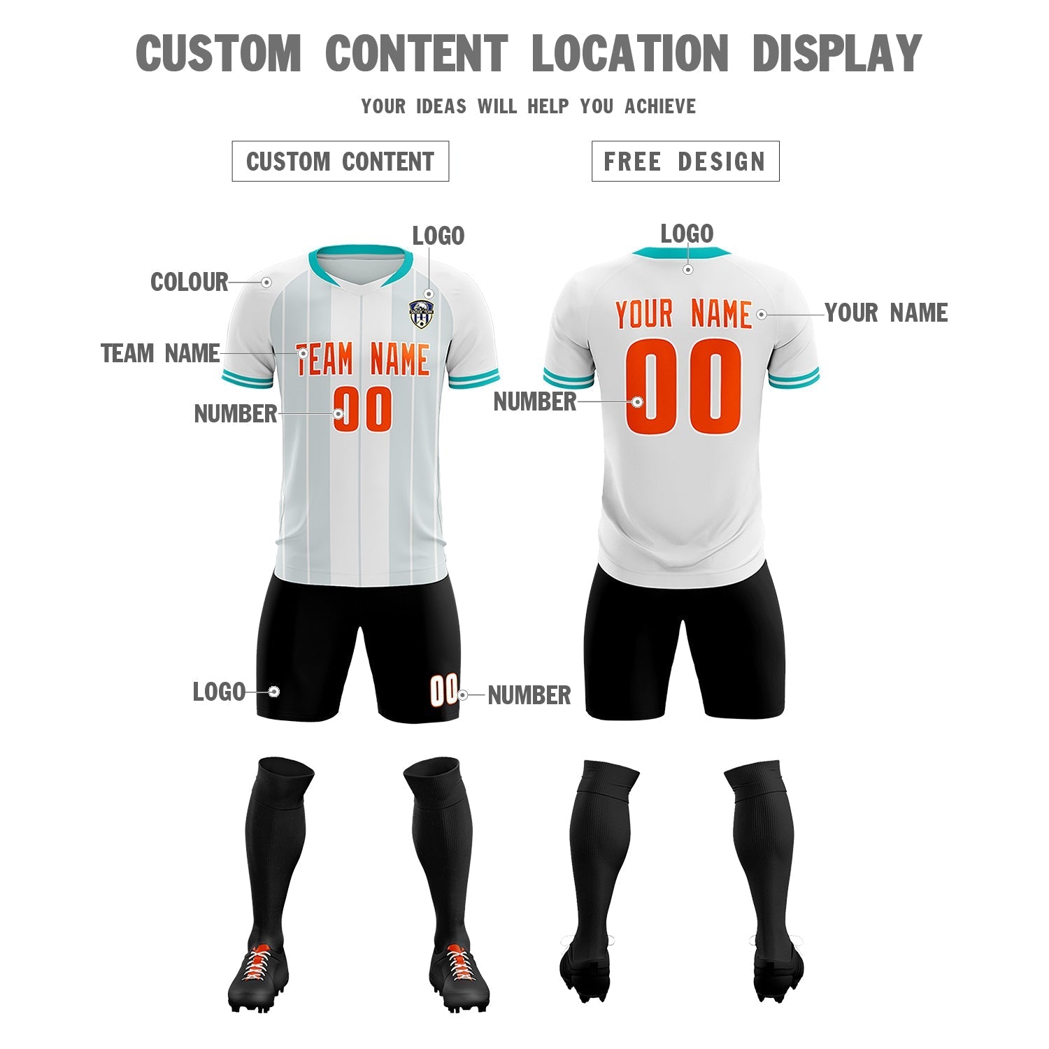 Custom White Classic Striped Personalized Soccer Tops/Sets Jersey