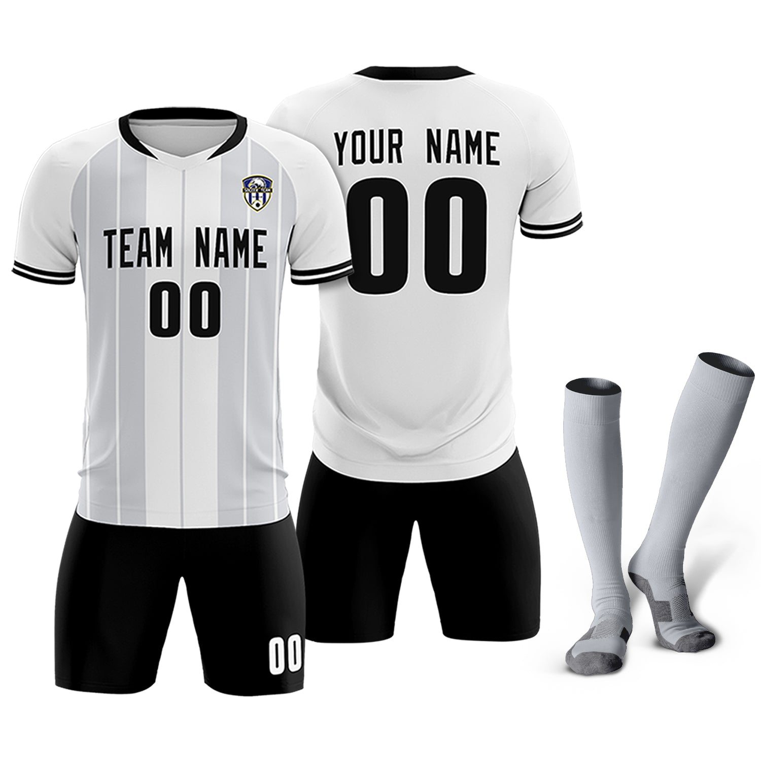 Custom White Classic Striped Personalized Soccer Tops/Sets Jersey