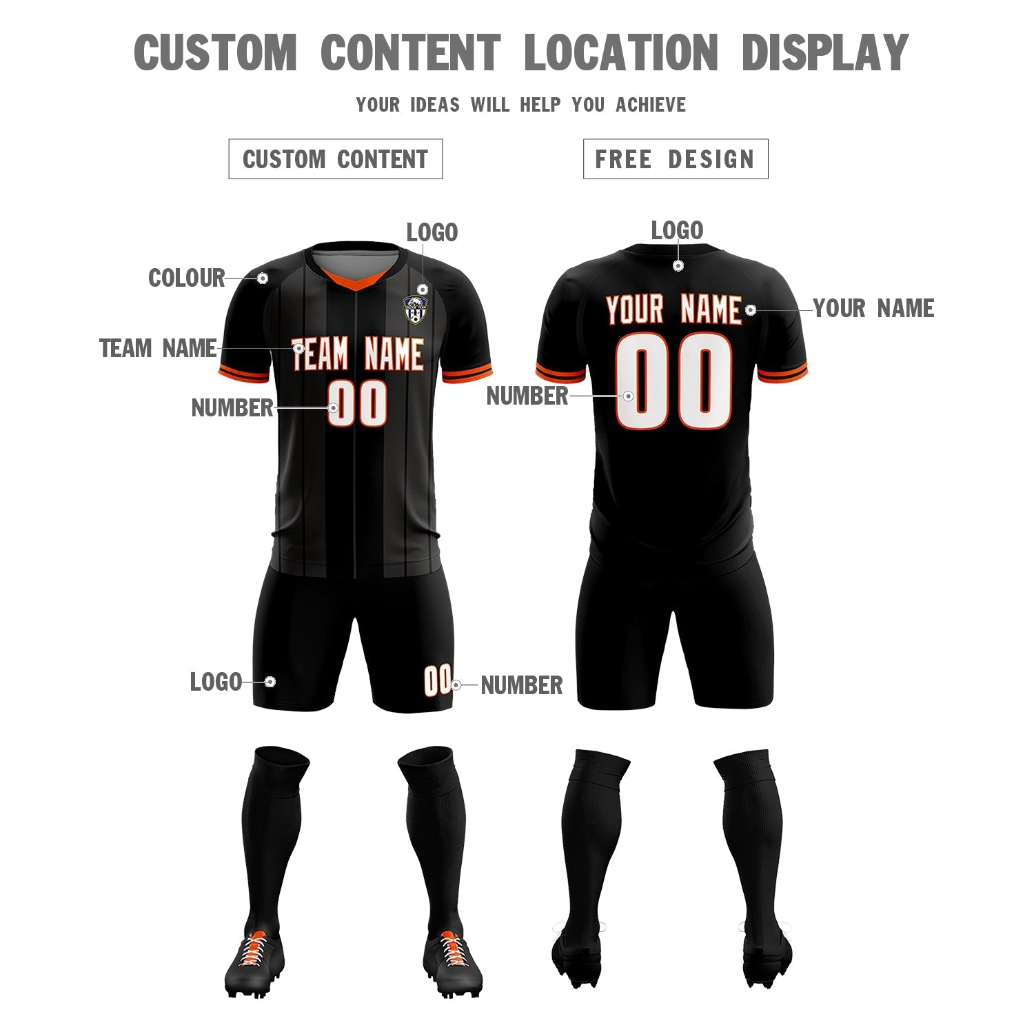 Custom Black Classic Striped Personalized Soccer Tops/Sets Jersey