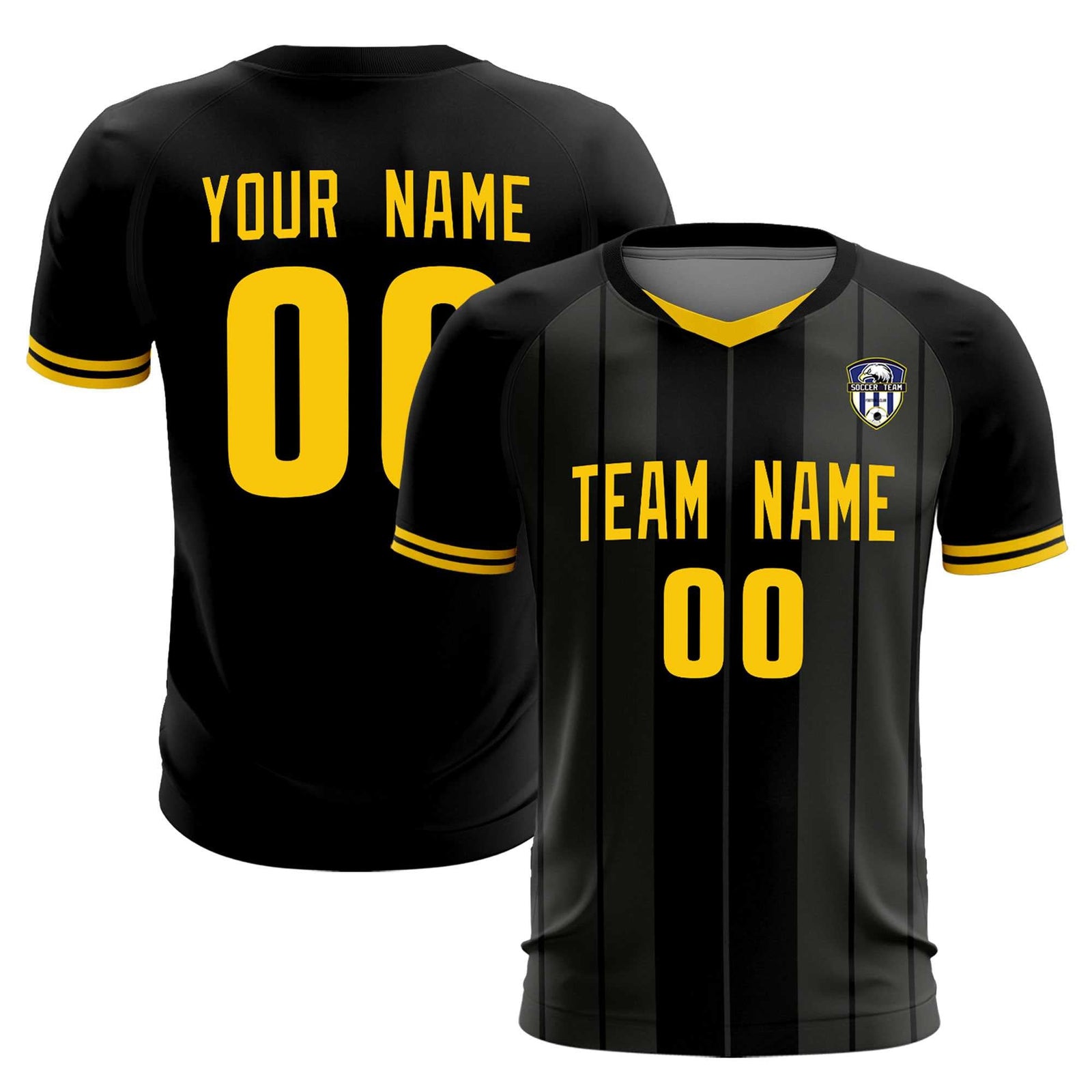 Custom Black Classic Striped Personalized Soccer Tops/Sets Jersey