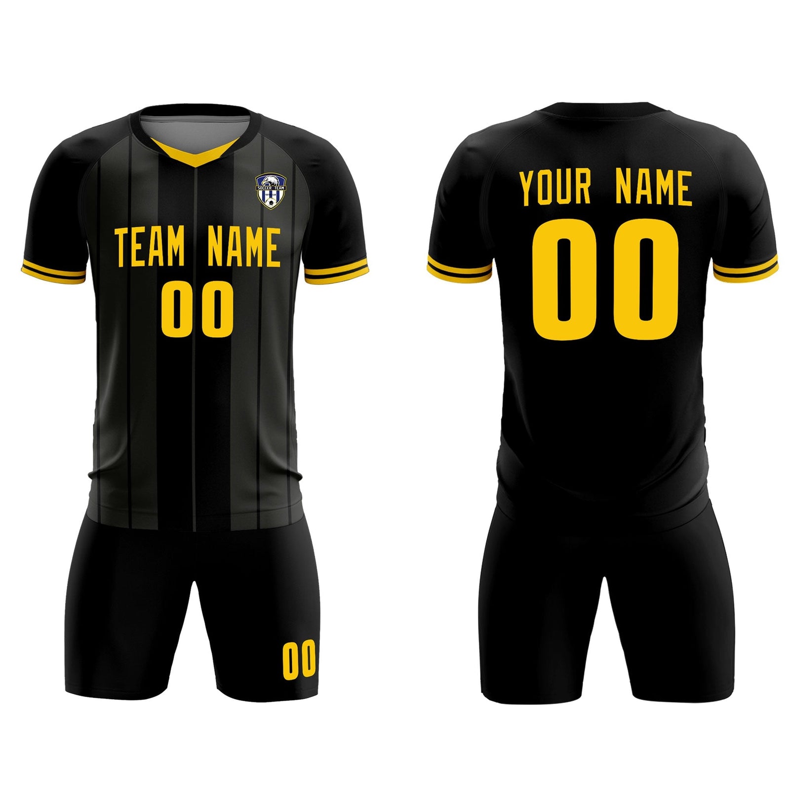 Custom Black Classic Striped Personalized Soccer Tops/Sets Jersey