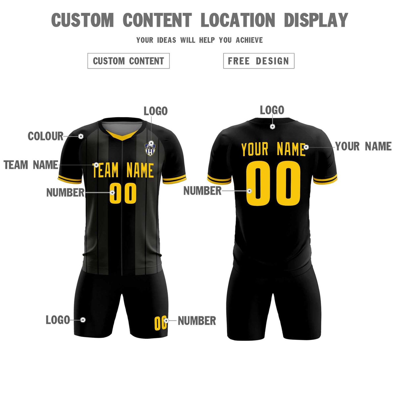 Custom Black Classic Striped Personalized Soccer Tops/Sets Jersey