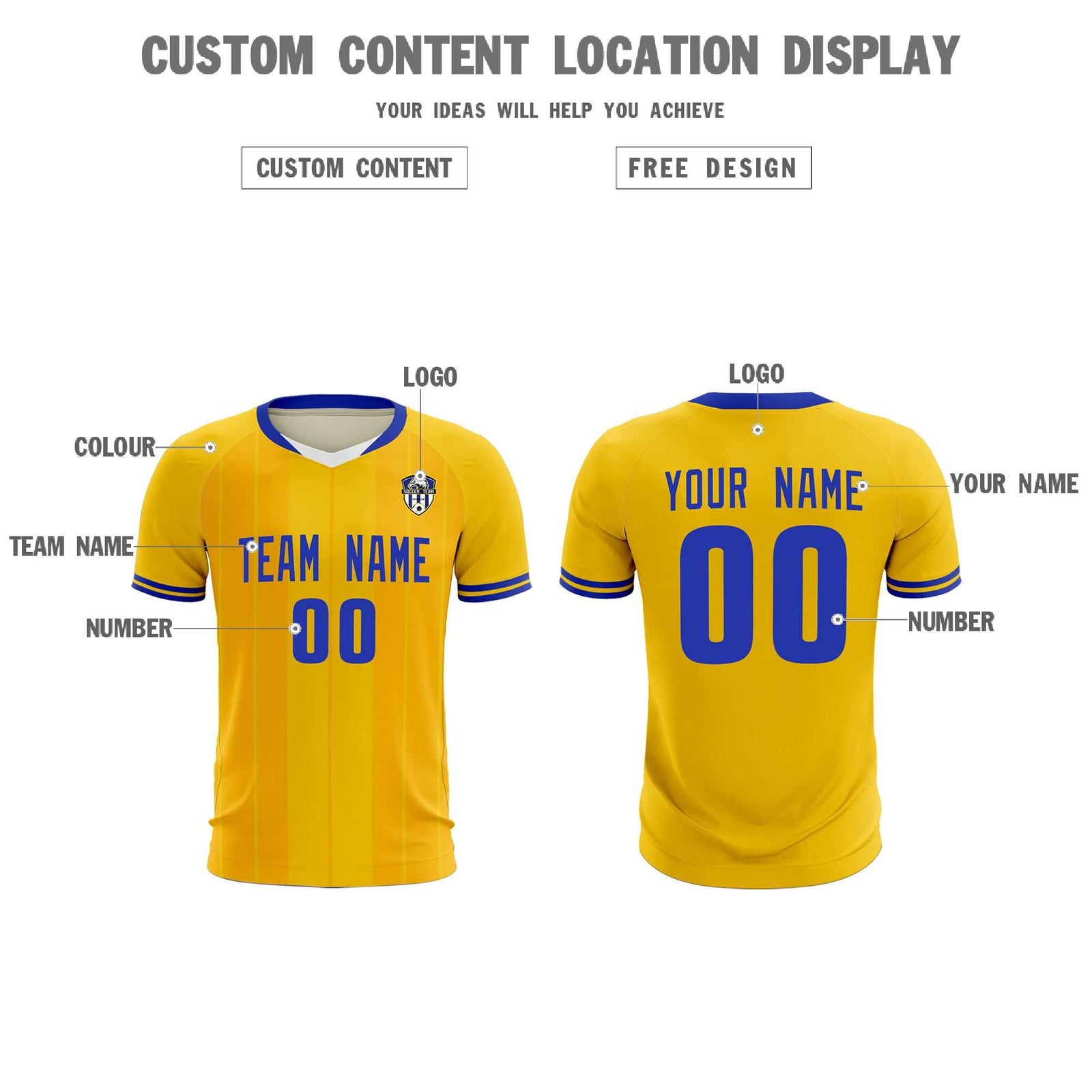 Custom Gold Classic Striped Personalized Soccer Tops/Sets Jersey