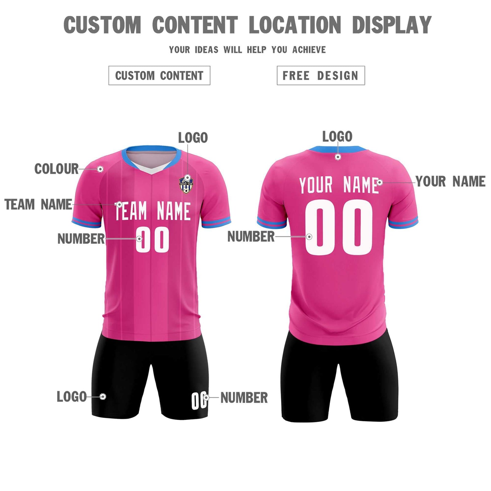 Custom Pink Classic Striped Personalized Soccer Tops/Sets Jersey
