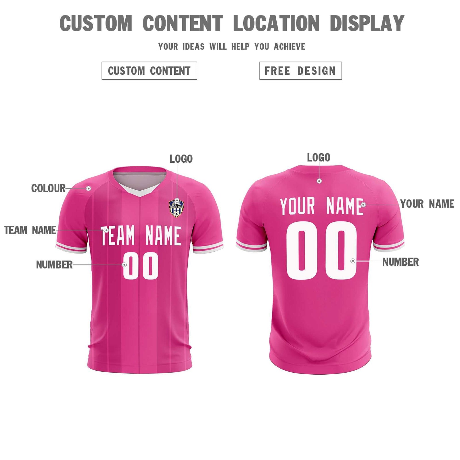 Custom Pink Classic Striped Personalized Soccer Tops/Sets Jersey