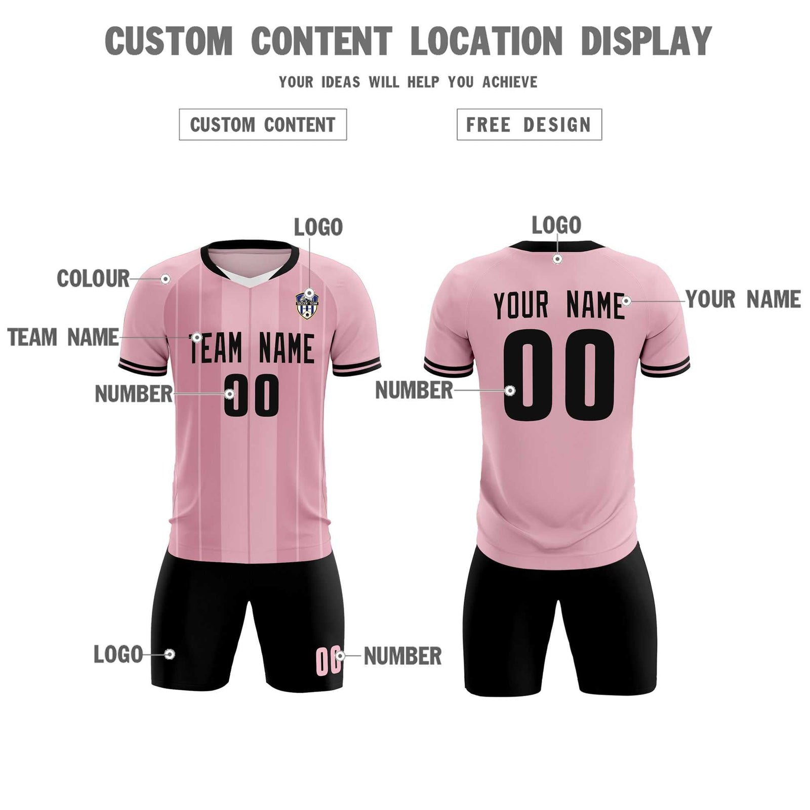 Custom Light Pink Classic Striped Personalized Soccer Tops/Sets Jersey