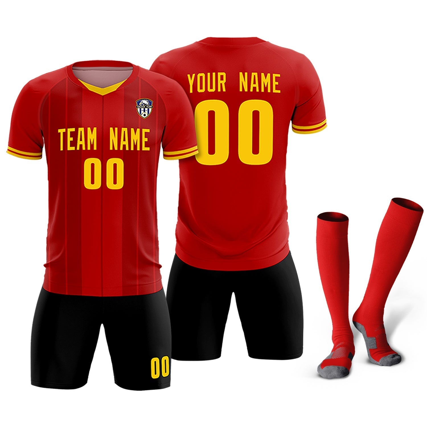 Custom Red Classic Striped Personalized Soccer Tops/Sets Jersey