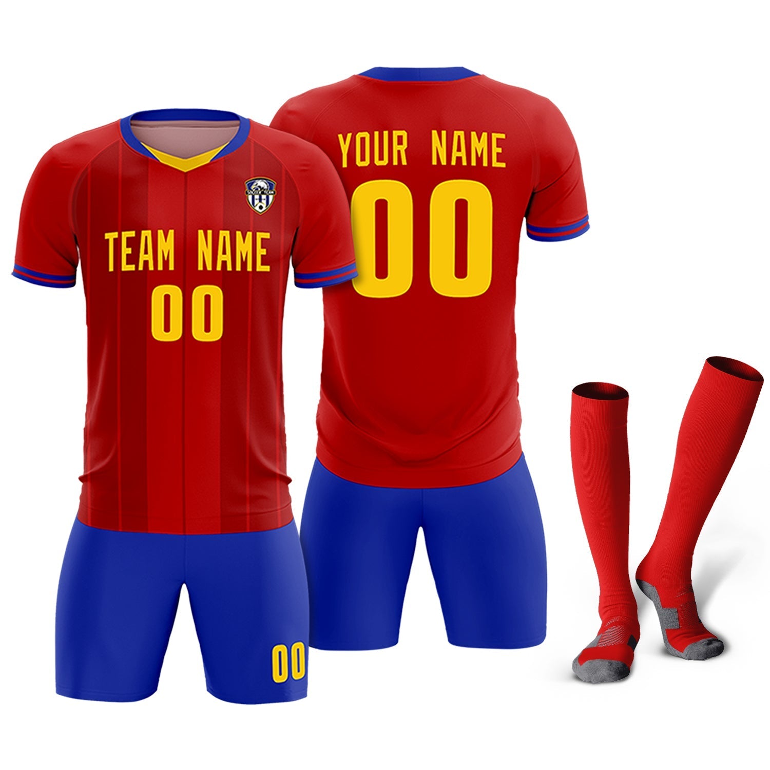 Custom Red Classic Striped Personalized Soccer Tops/Sets Jersey