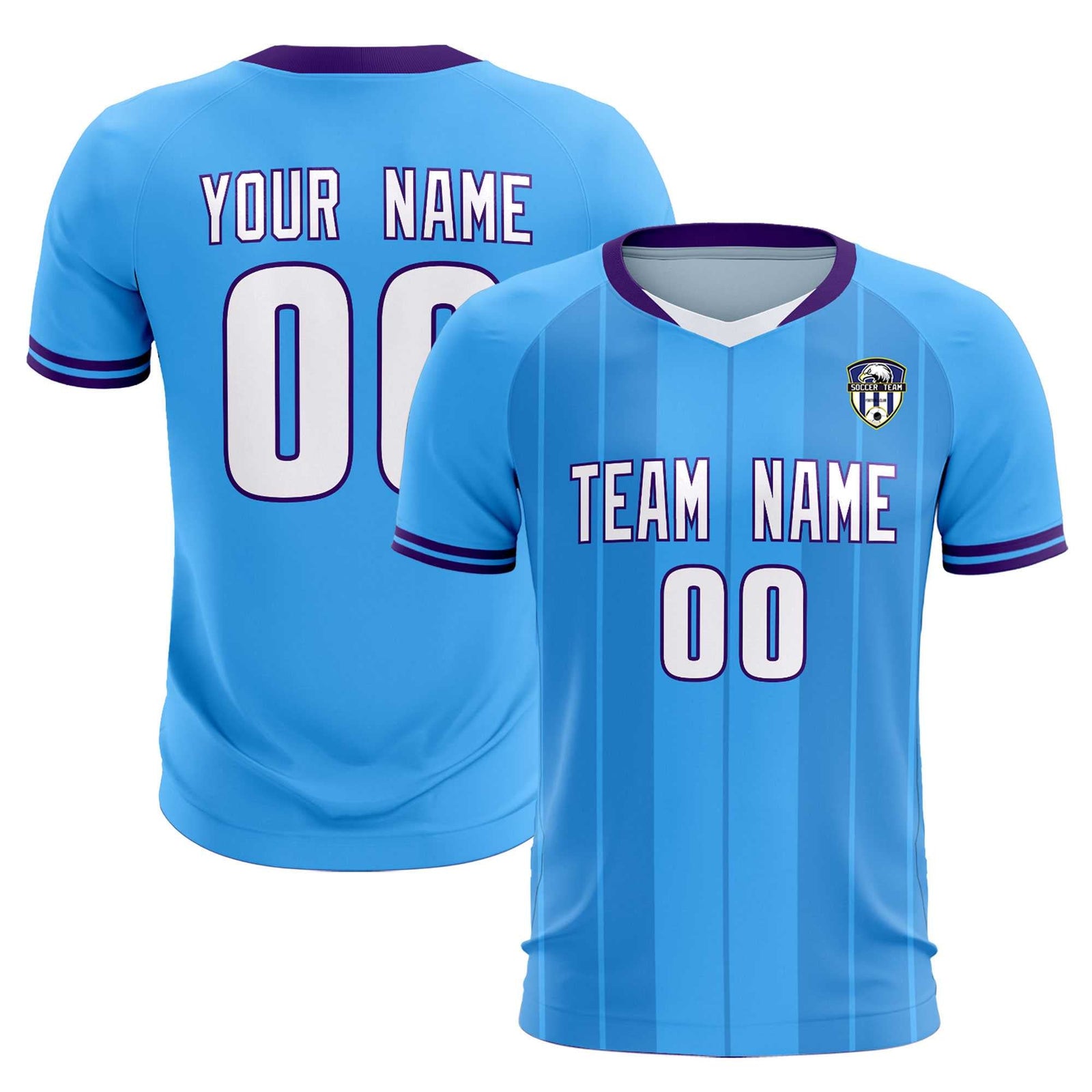 Custom Powder Blue Classic Striped Personalized Soccer Tops/Sets Jersey