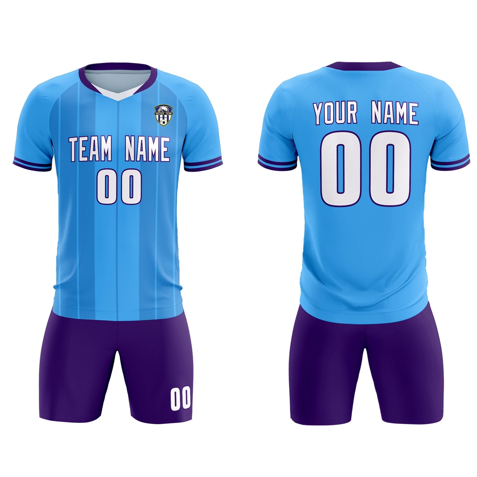 Custom Powder Blue Classic Striped Personalized Soccer Tops/Sets Jersey