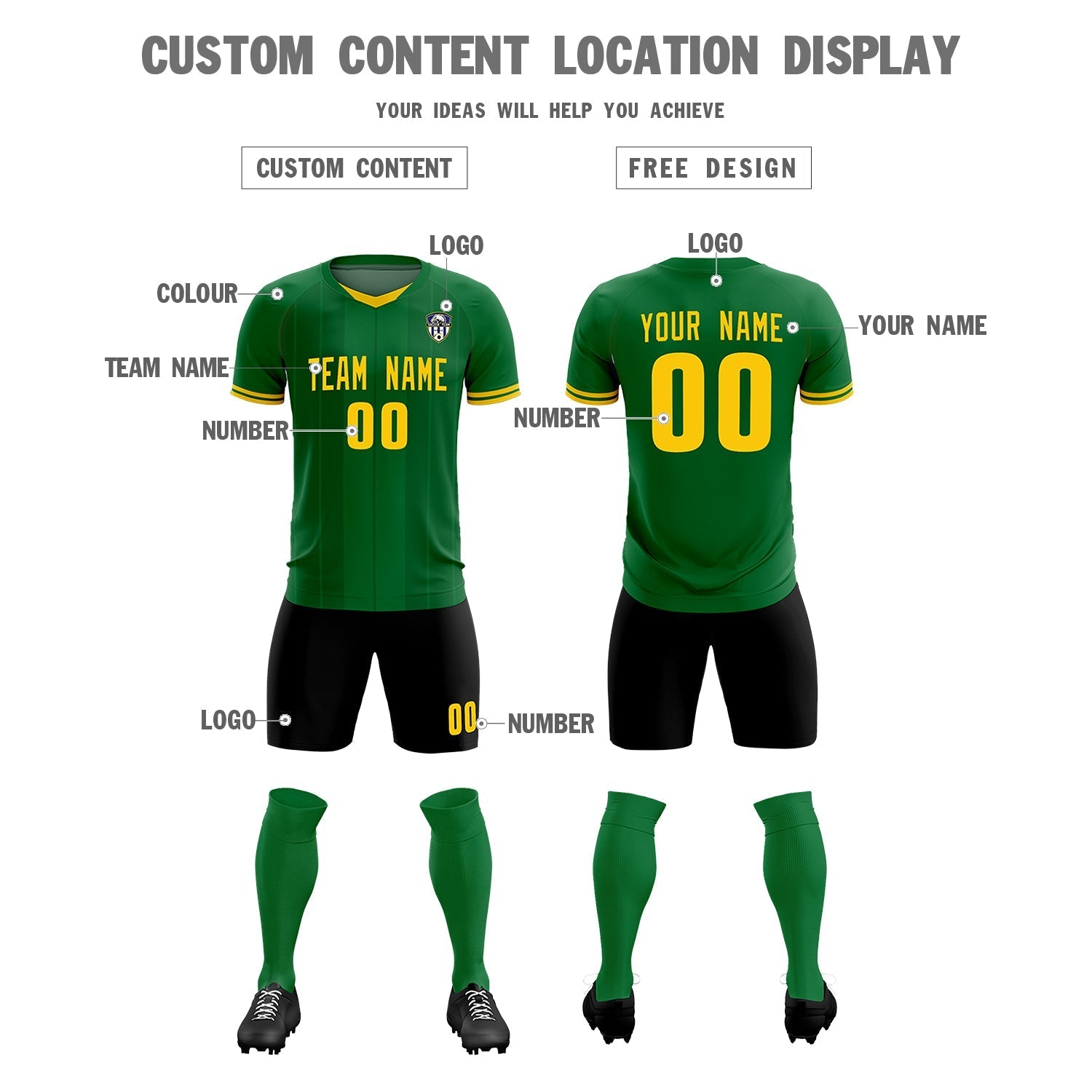 Custom Kelly Green Classic Striped Personalized Soccer Tops/Sets Jersey