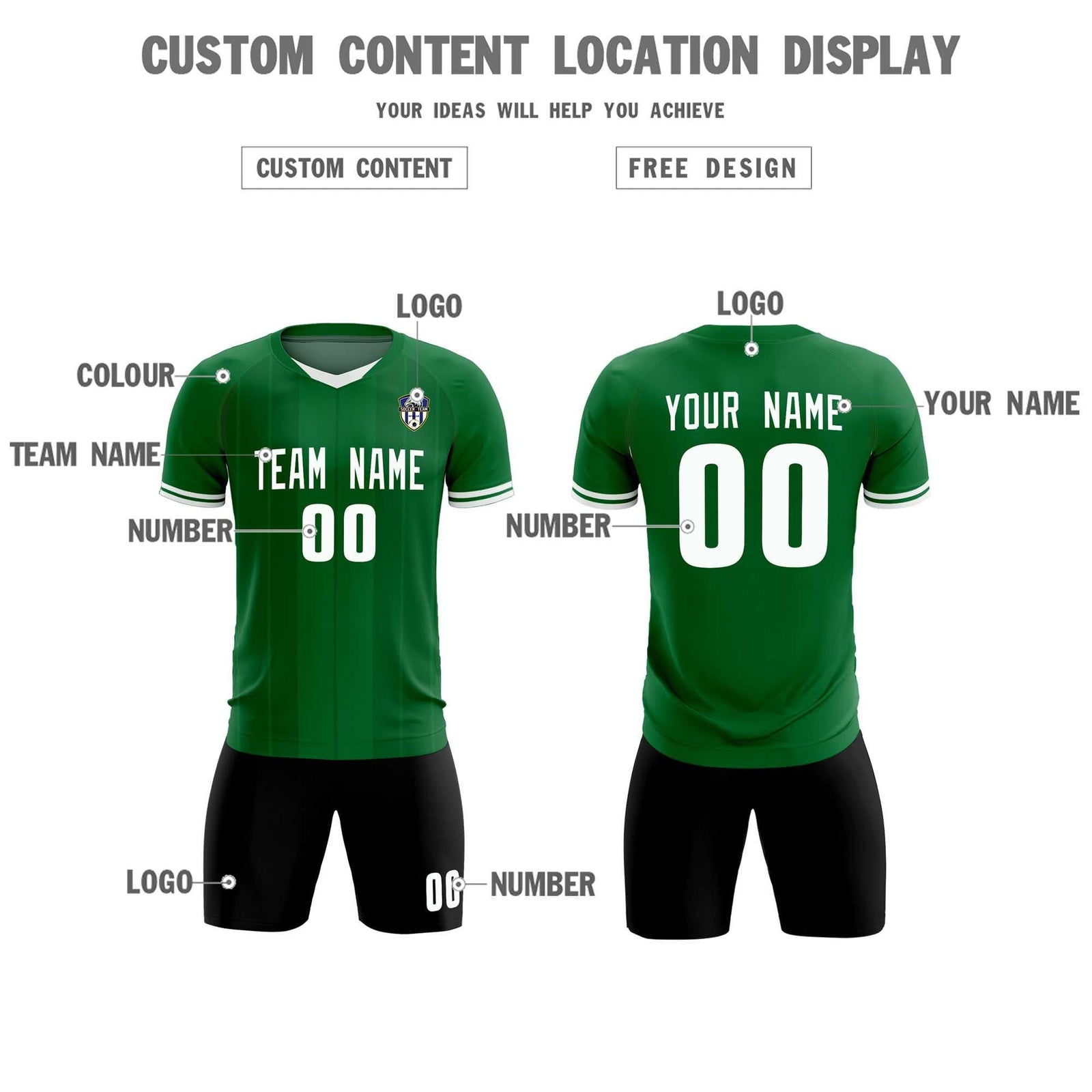 Custom Kelly Green Classic Striped Personalized Soccer Tops/Sets Jersey