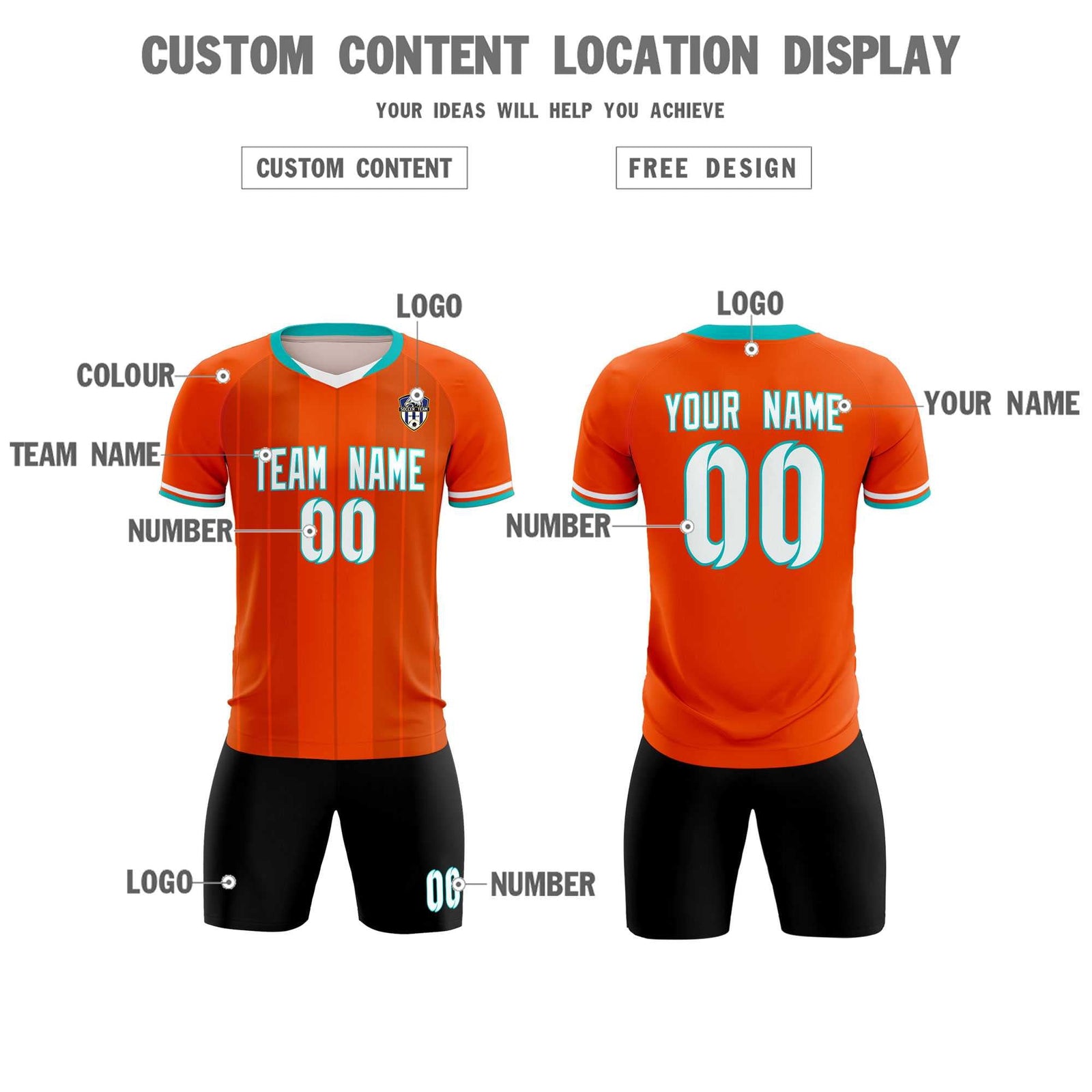 Custom Orange Classic Striped Personalized Soccer Tops/Sets Jersey