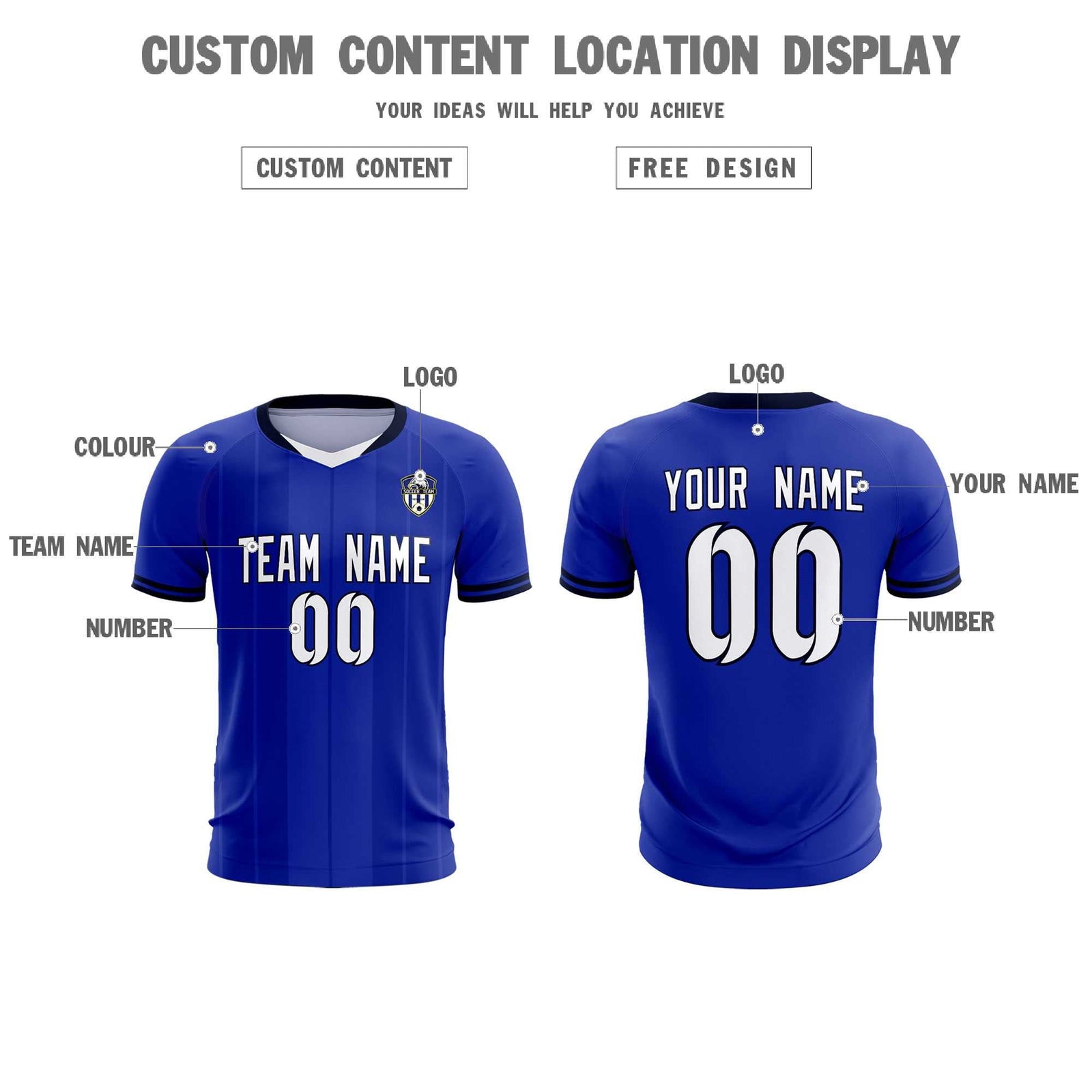 Custom Royal Classic Striped Personalized Soccer Tops/Sets Jersey