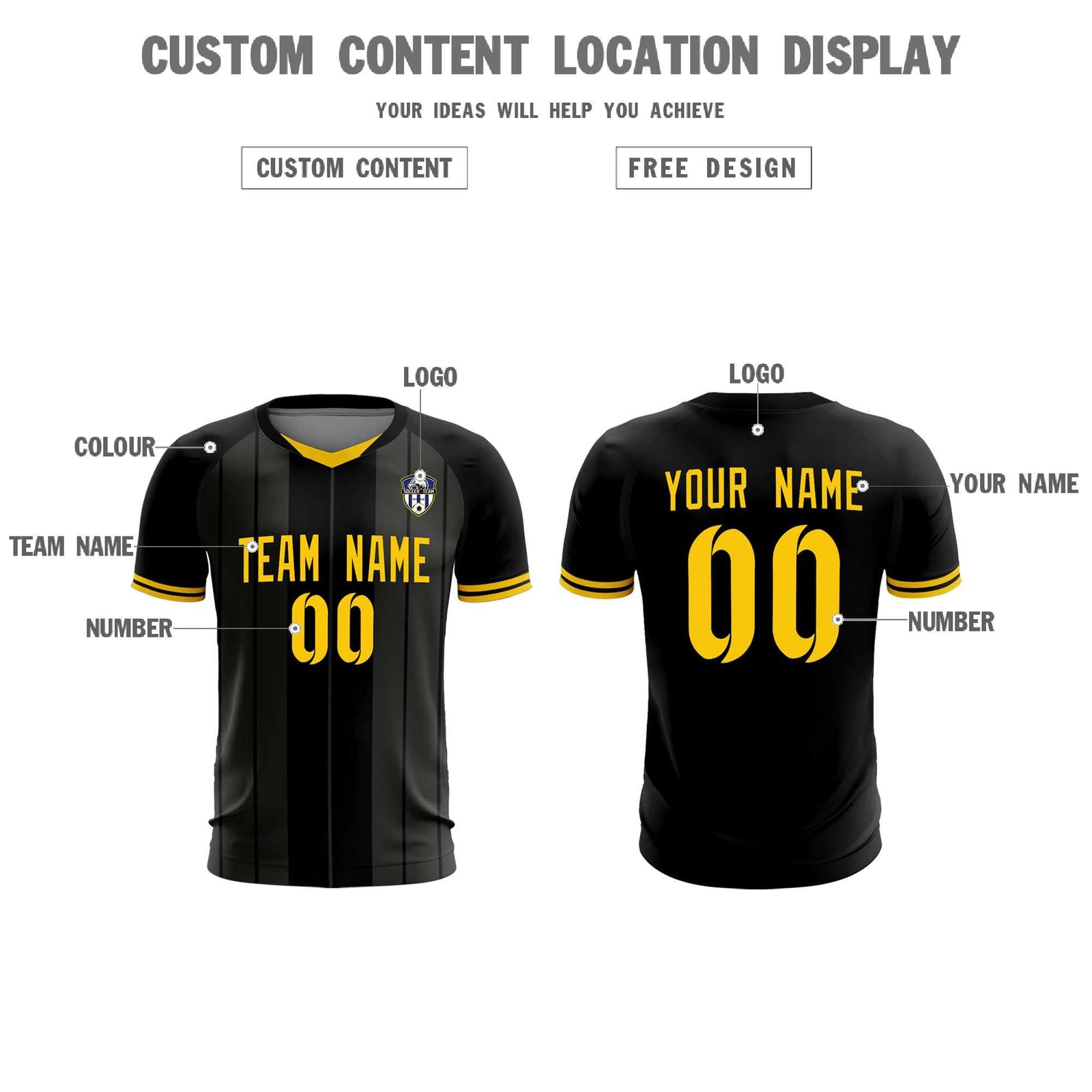 Custom Black Classic Striped Personalized Soccer Tops/Sets Jersey