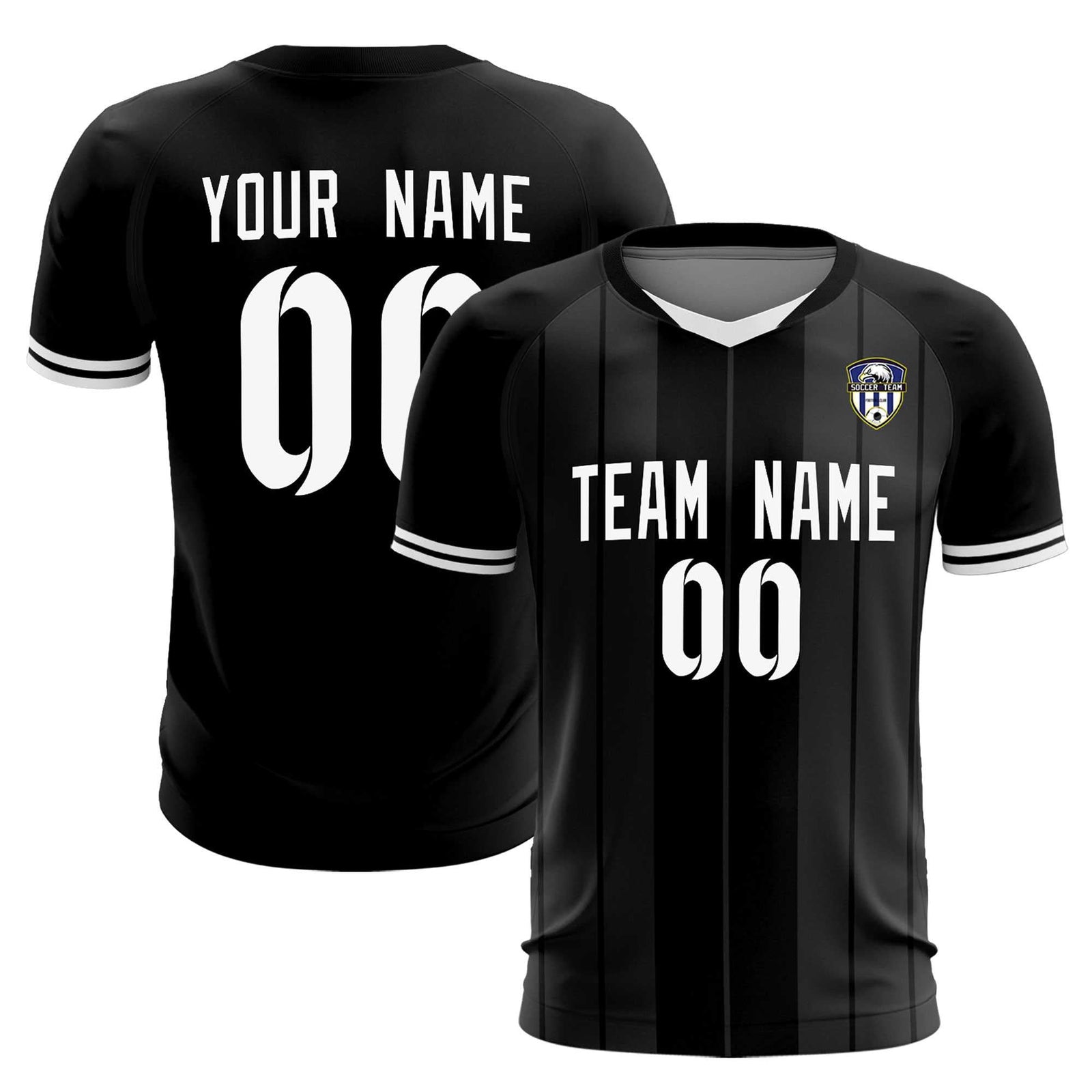 Custom Black Classic Striped Personalized Soccer Tops/Sets Jersey