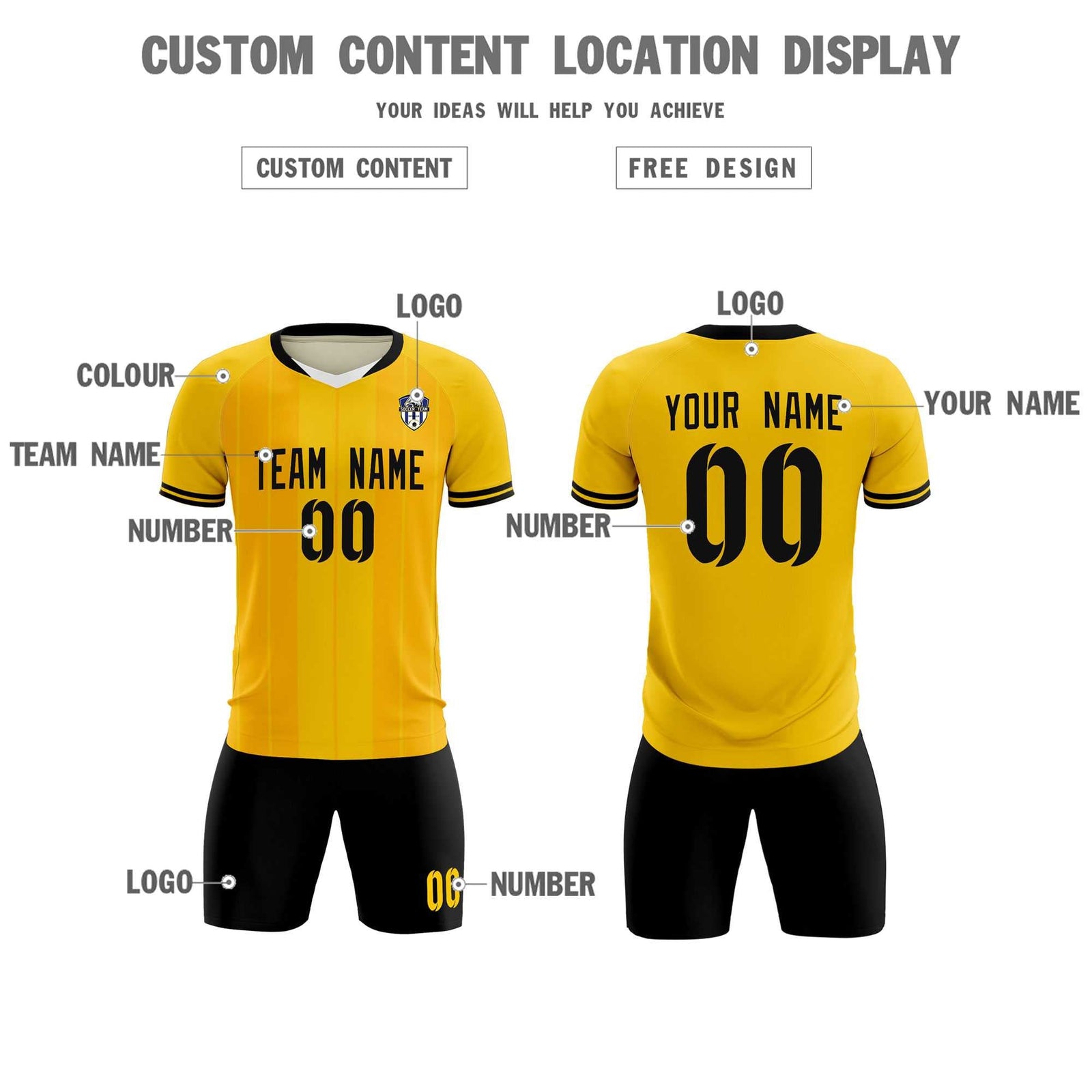 Custom Gold Classic Striped Personalized Soccer Tops/Sets Jersey