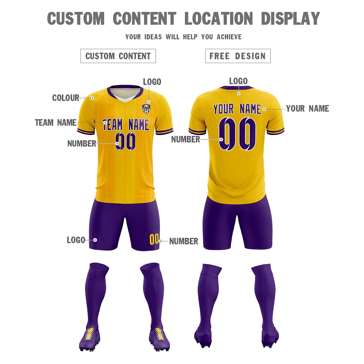 Custom Gold Classic Striped Personalized Soccer Tops/Sets Jersey