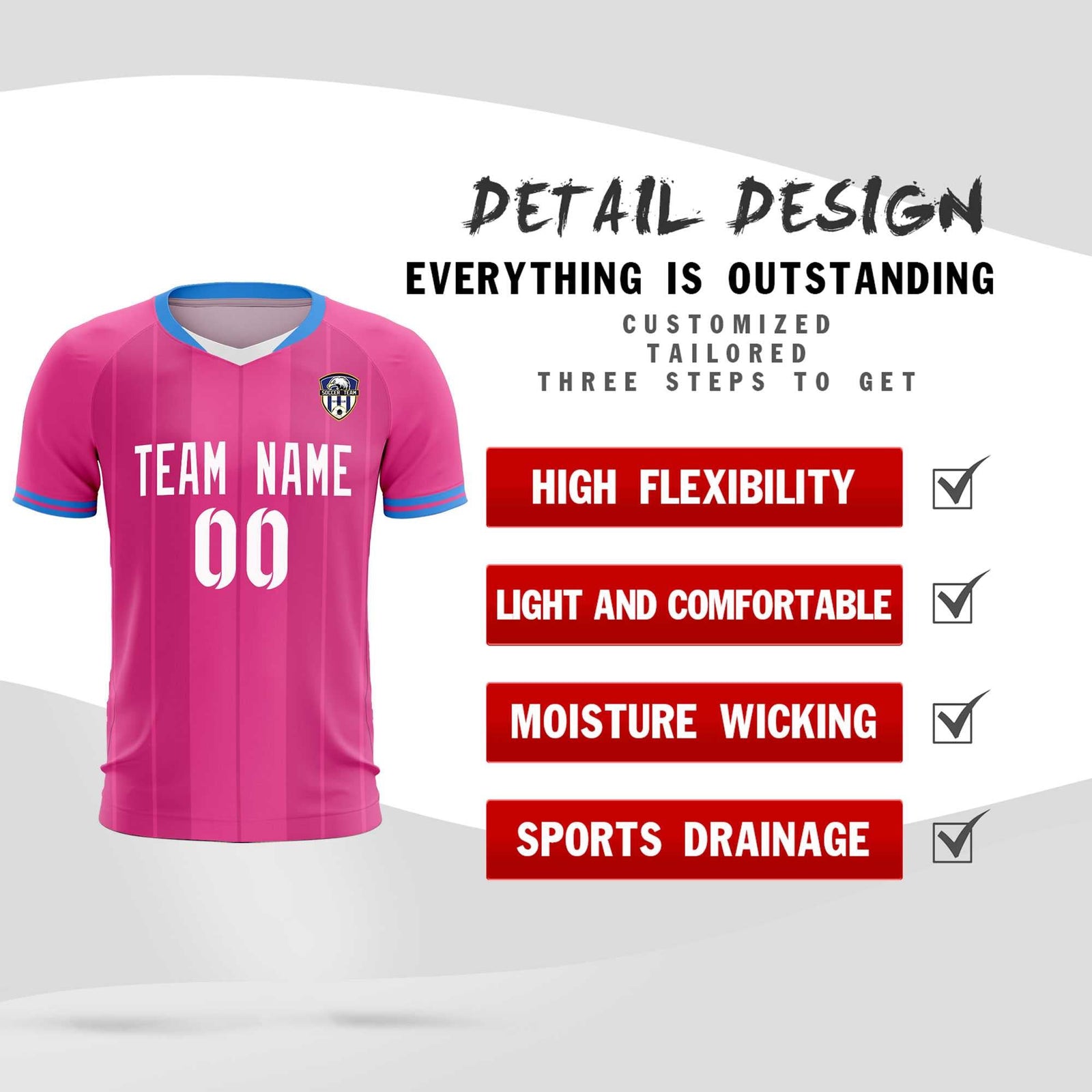 Custom Pink Classic Striped Personalized Soccer Tops/Sets Jersey