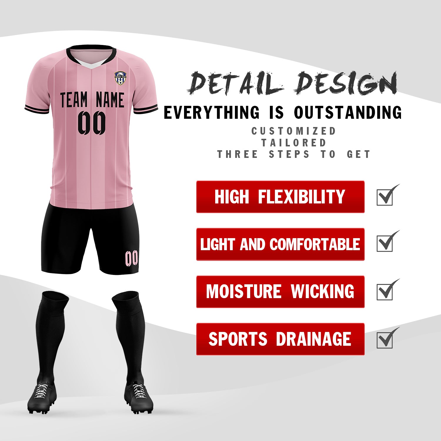 Custom Light Pink Classic Striped Personalized Soccer Tops/Sets Jersey