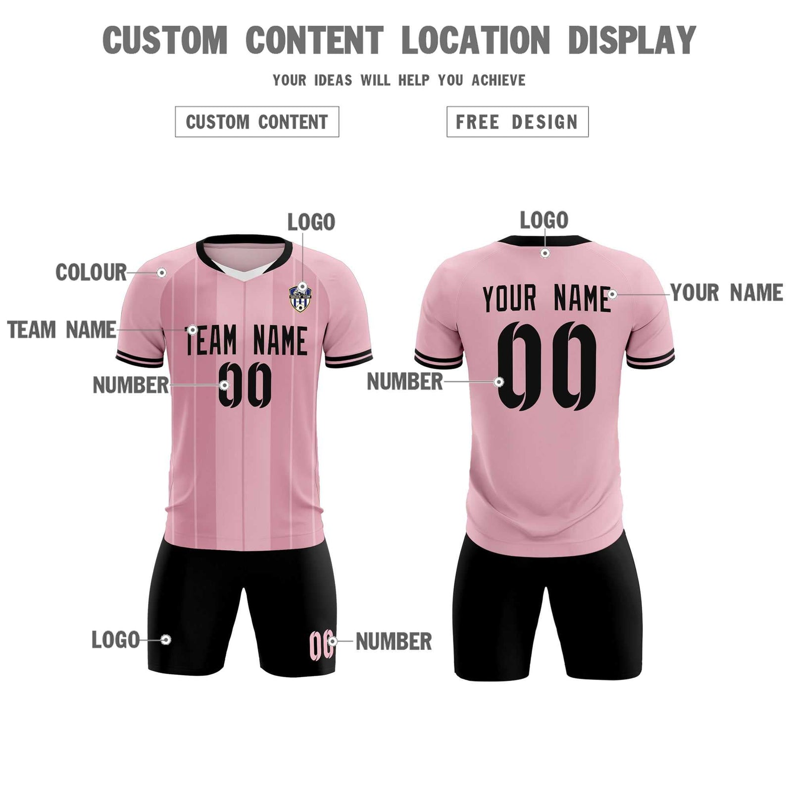 Custom Light Pink Classic Striped Personalized Soccer Tops/Sets Jersey