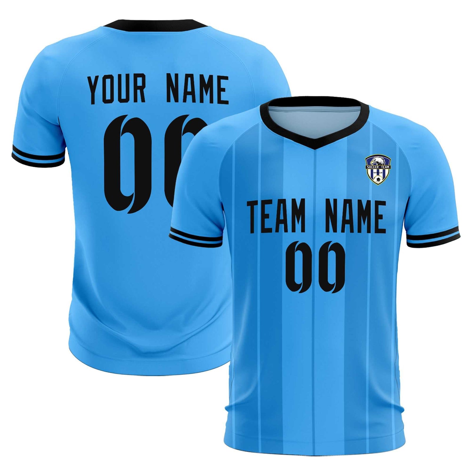 Custom Powder Blue Classic Striped Personalized Soccer Tops/Sets Jersey