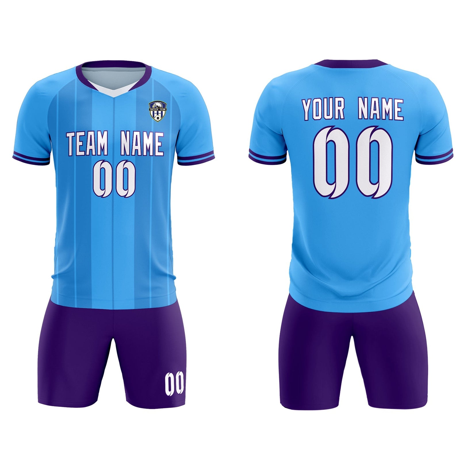 Custom Powder Blue Classic Striped Personalized Soccer Tops/Sets Jersey