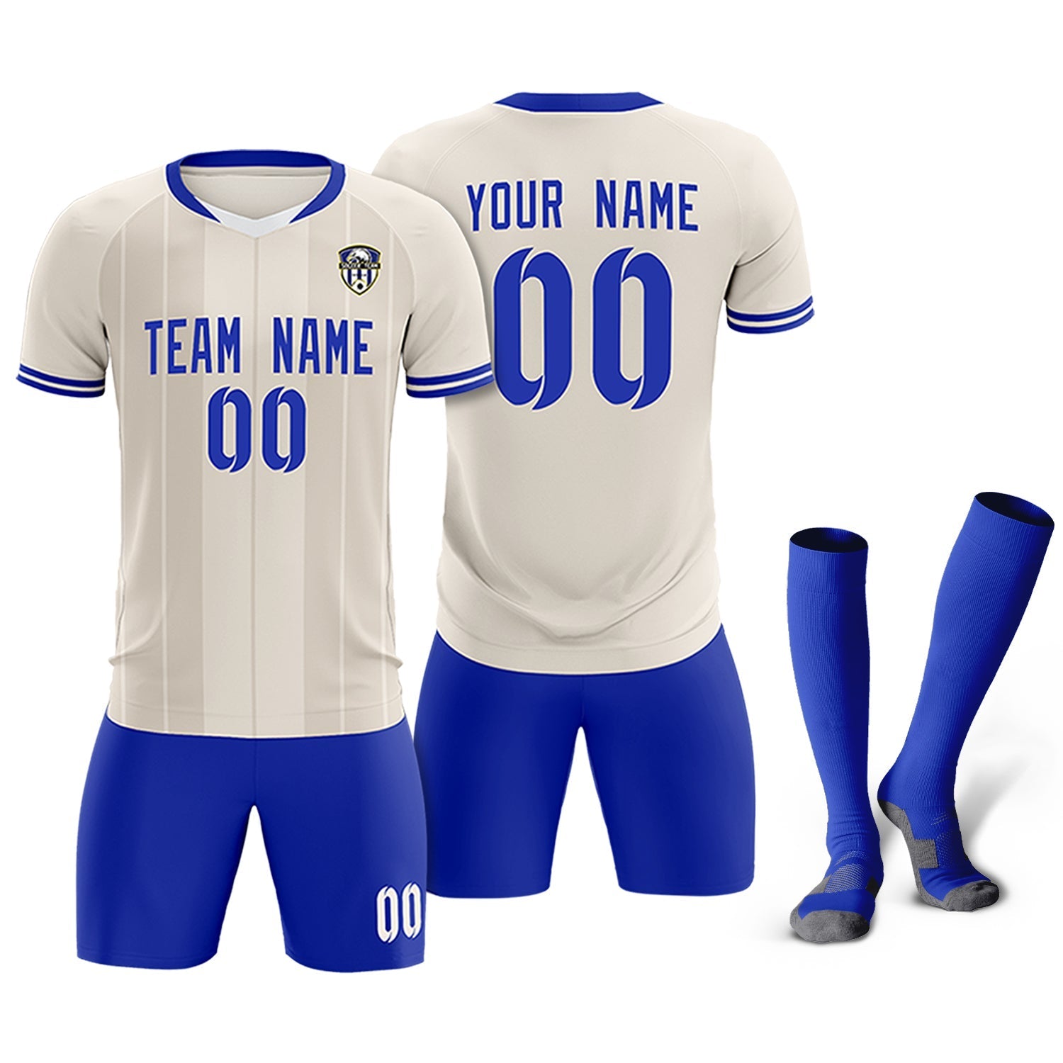 Custom Cream Classic Striped Personalized Soccer Tops/Sets Jersey