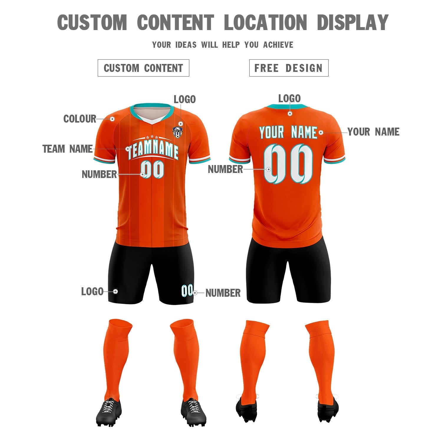 Custom Orange Classic Striped Personalized Soccer Tops/Sets Jersey