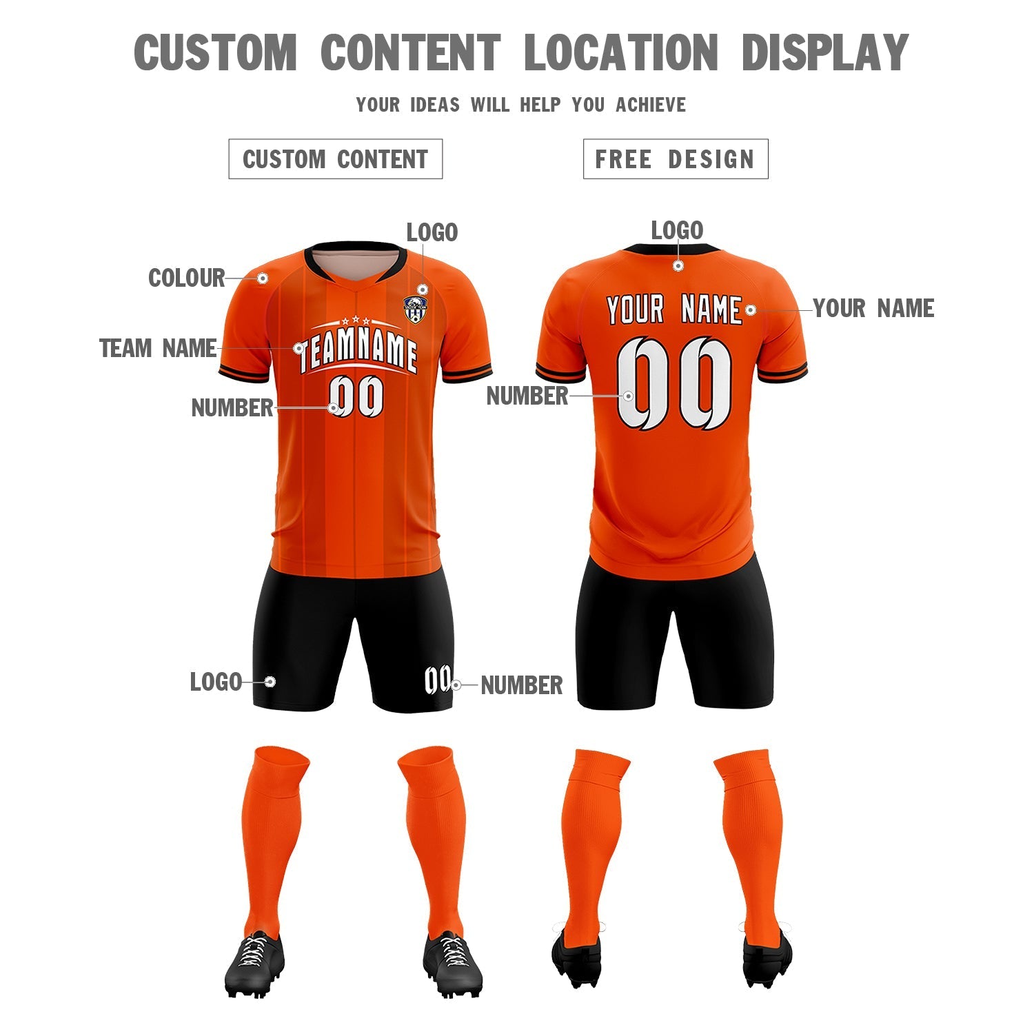 Custom Orange Classic Striped Personalized Soccer Tops/Sets Jersey