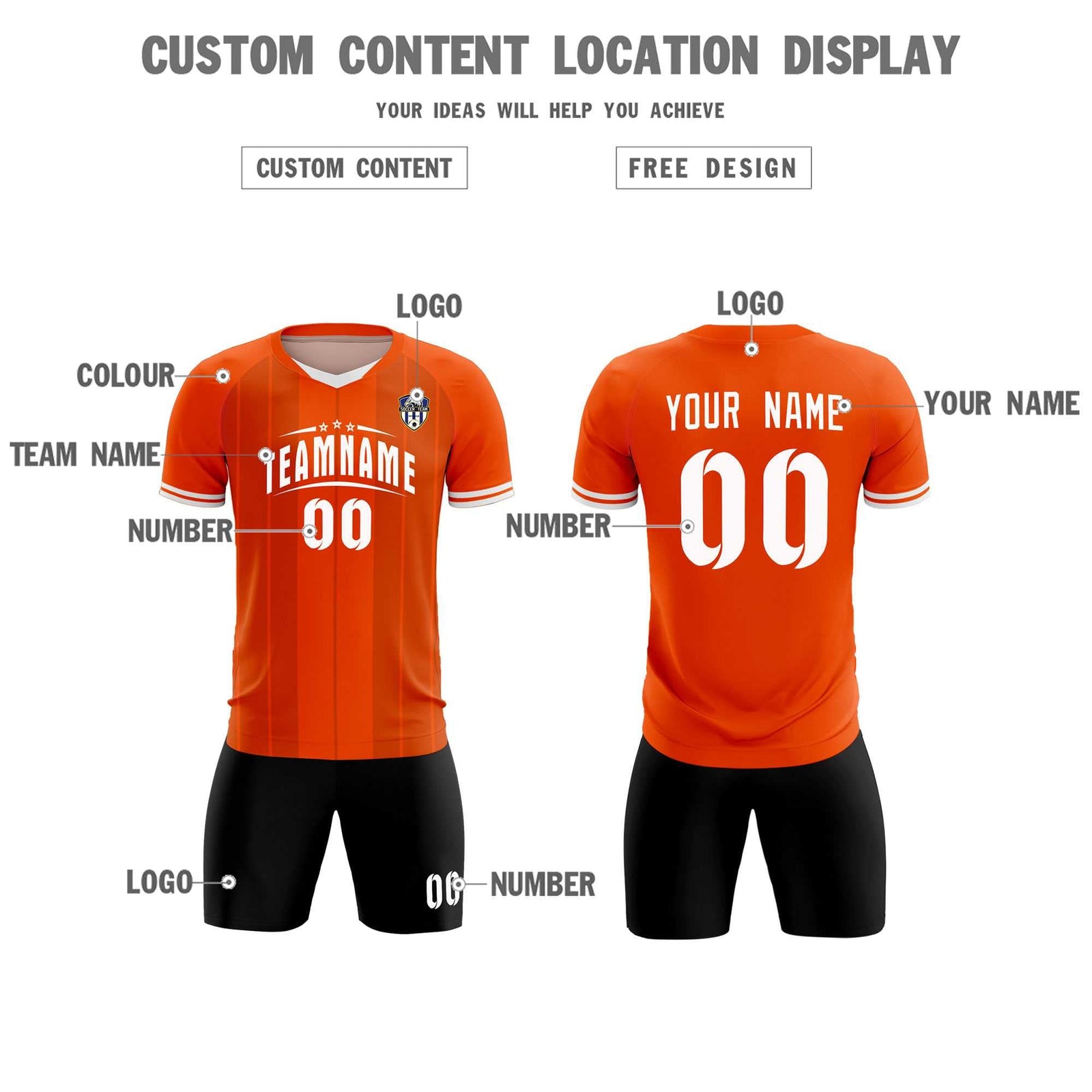 Custom Orange Classic Striped Personalized Soccer Tops/Sets Jersey