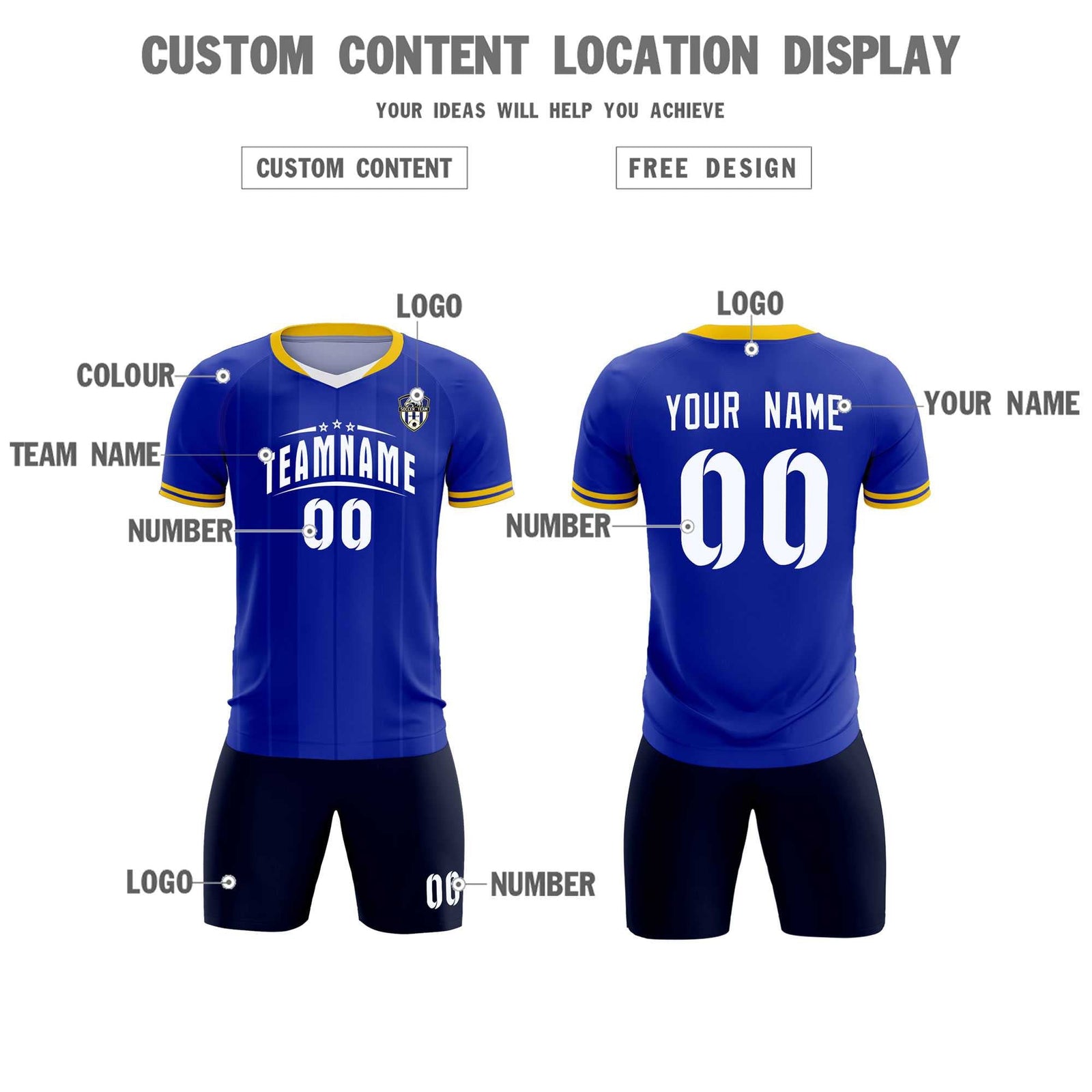 Custom Royal Classic Striped Personalized Soccer Tops/Sets Jersey