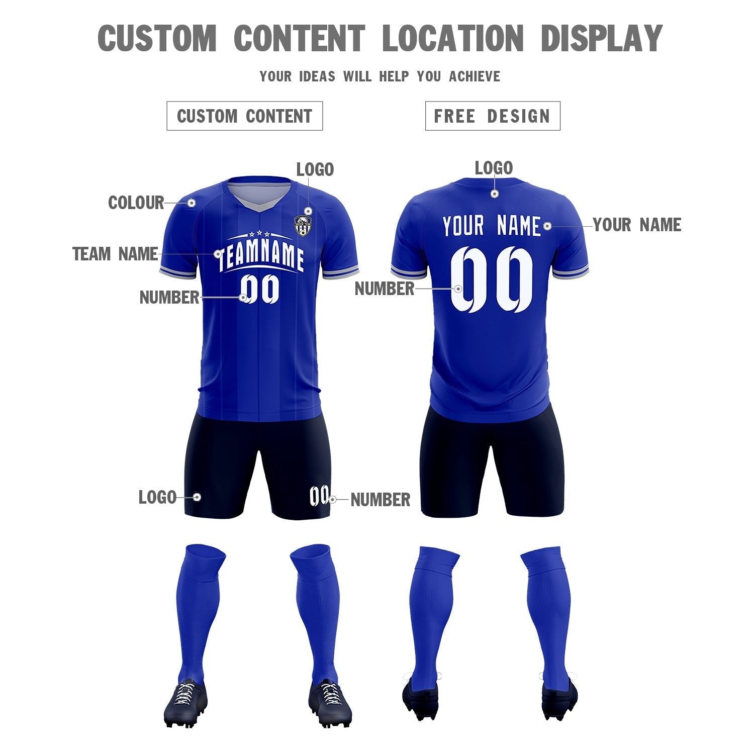 Custom Royal Classic Striped Personalized Soccer Tops/Sets Jersey