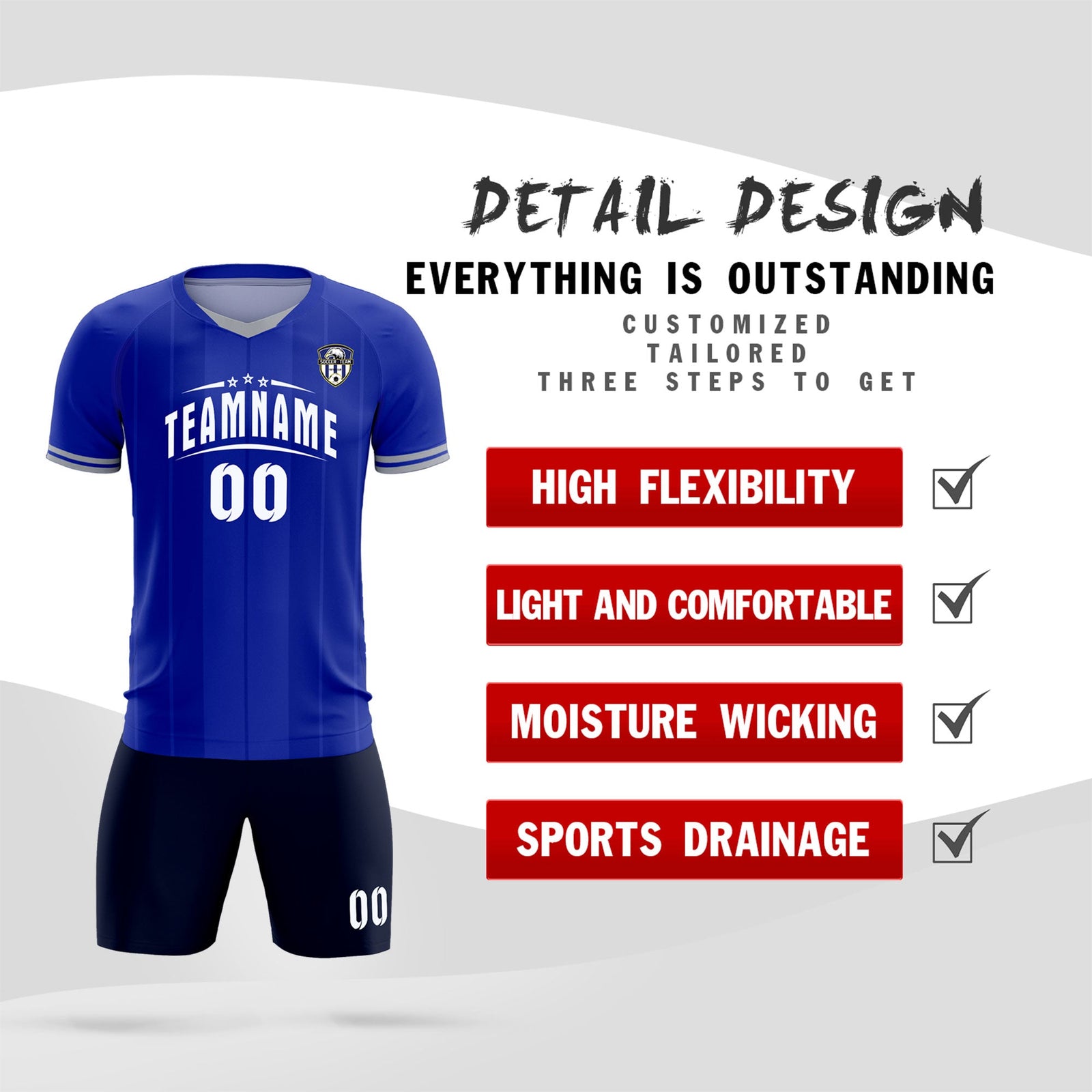 Custom Royal Classic Striped Personalized Soccer Tops/Sets Jersey